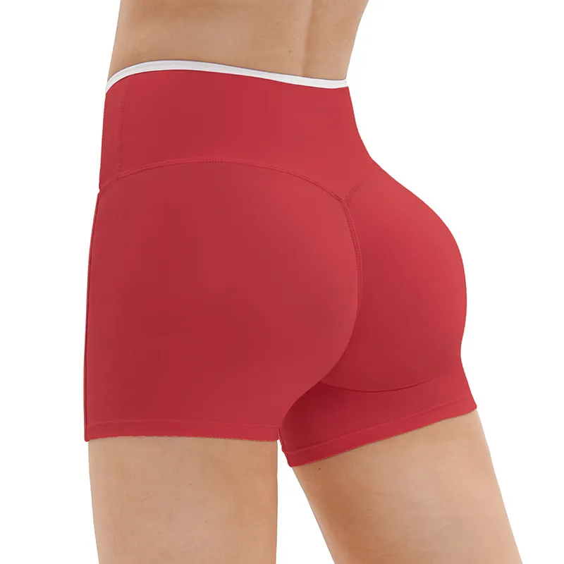 Contrasting Color Cross Waist Yoga Shorts