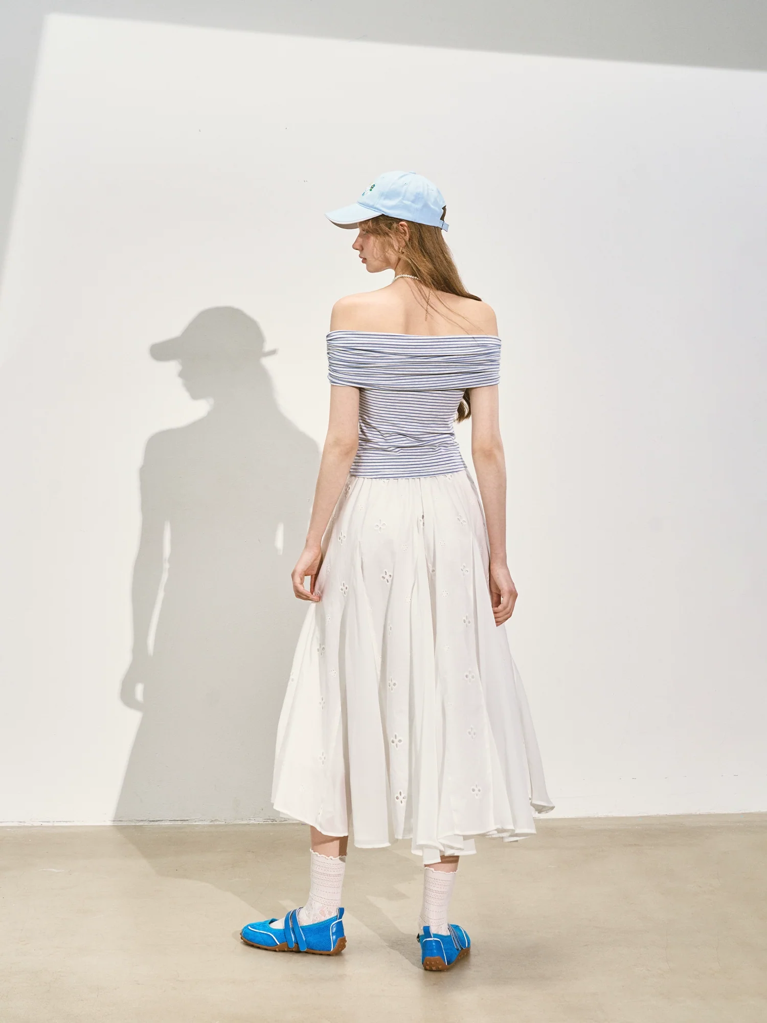Striped Off - Shoulder Rose T - shirt