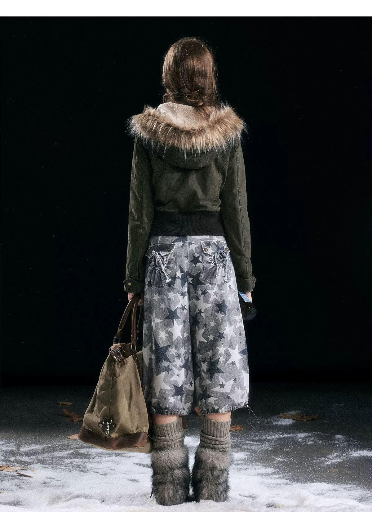 Washed Quilted Fur-Trim Hooded Jacket