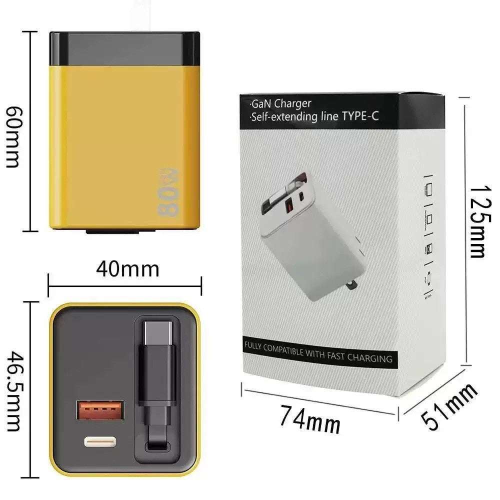 120W GaN Fast Charger With A Built-in Retractable Cable