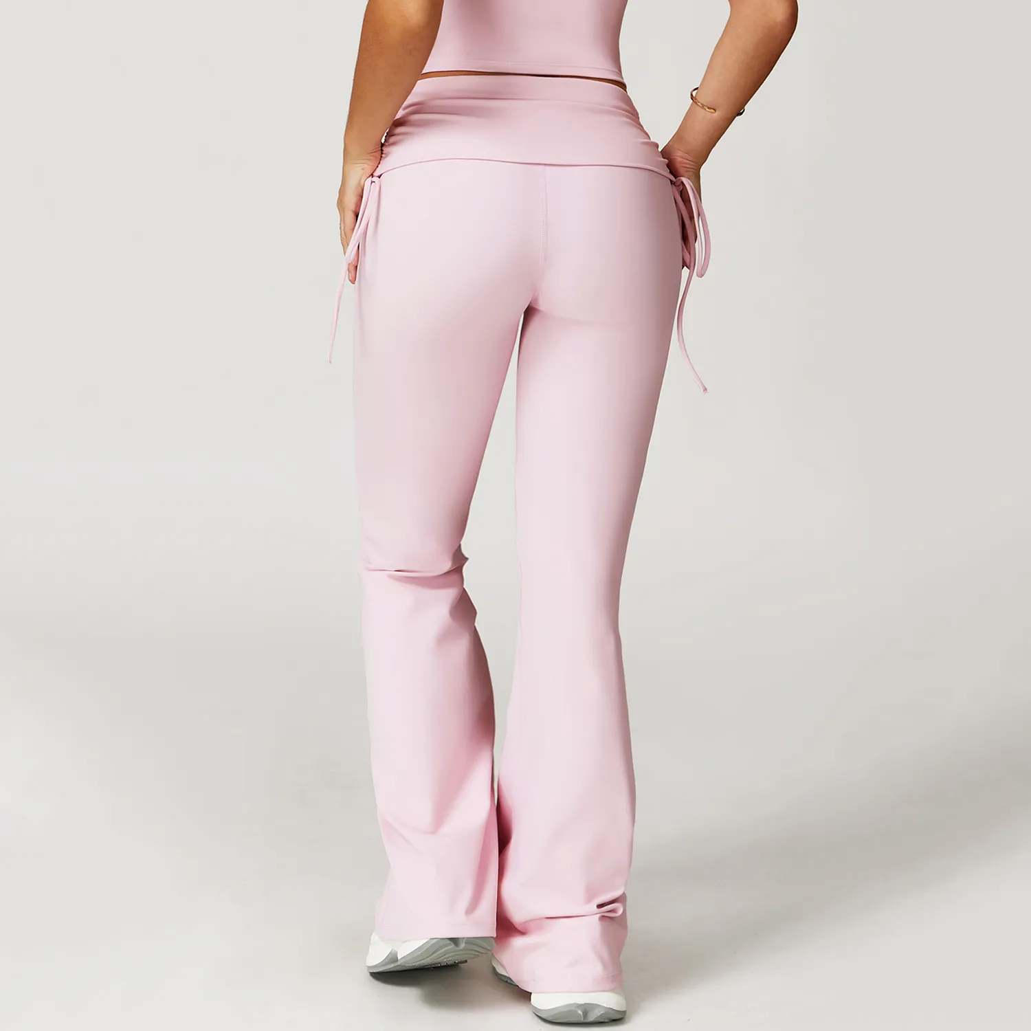 Folded Waist Yoga Flared Pants with Drawstring