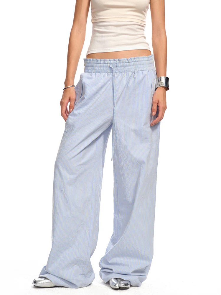 Striped Jacquard Mid - Rise Drawstring Trousers