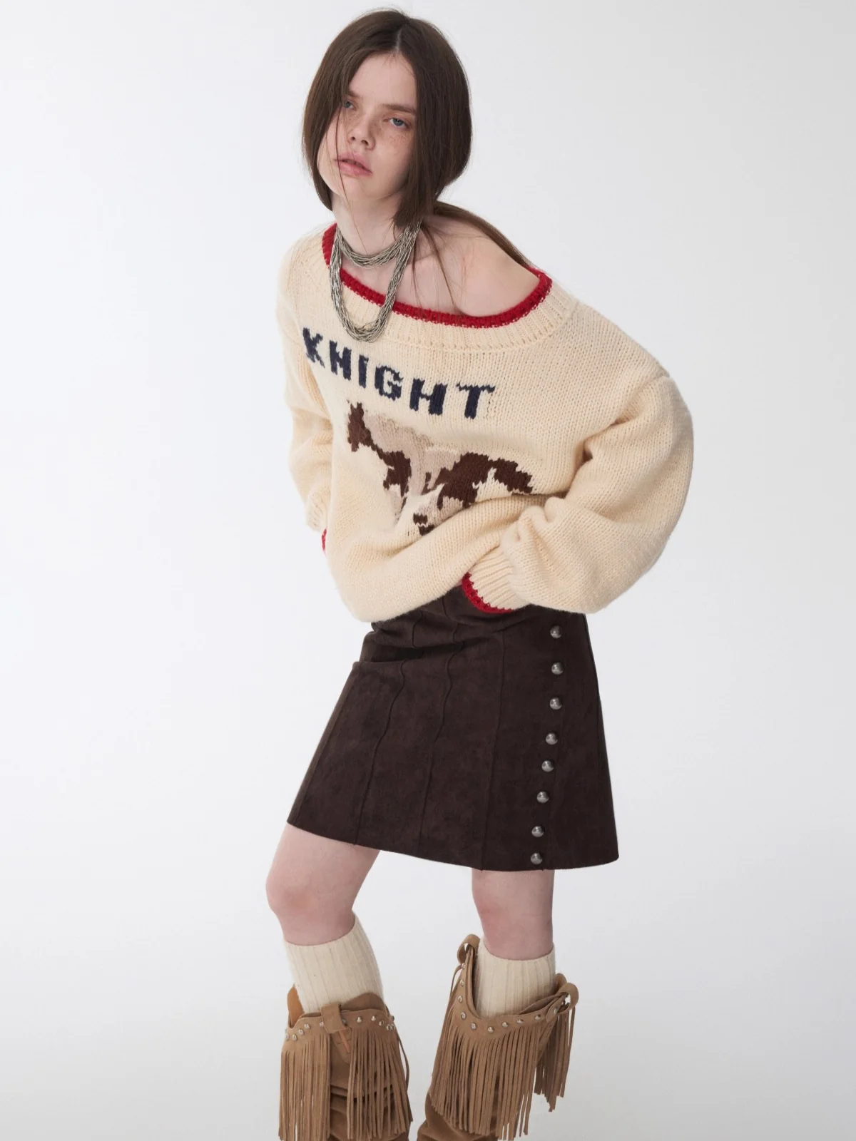 Fair Isle Icelandic Off-Shoulder Chunky Knit Sweater