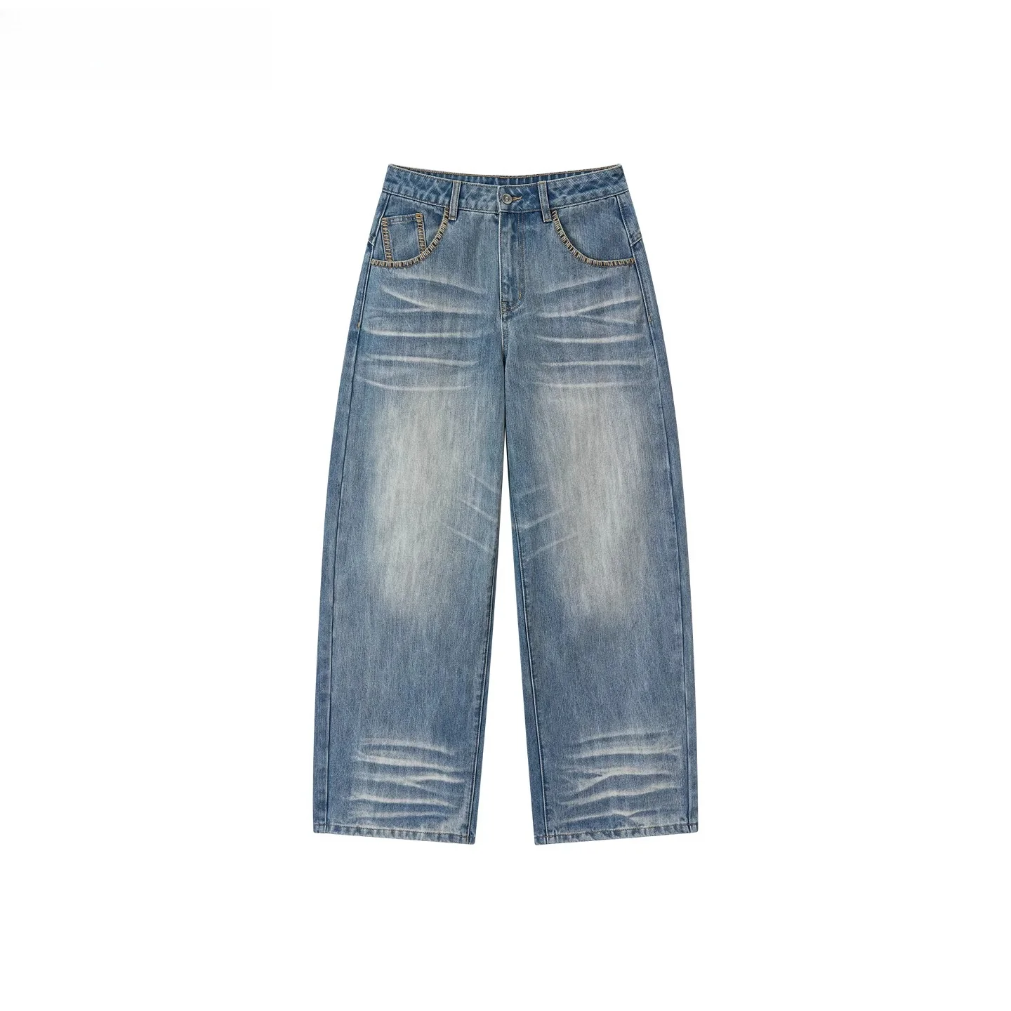 Washed Straight-Leg Denim Pants