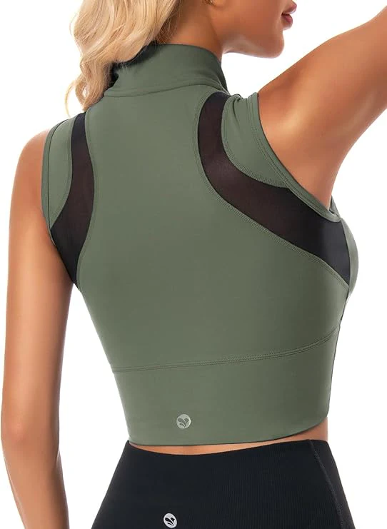Half-Zip Stand-up Collar Crop Tank