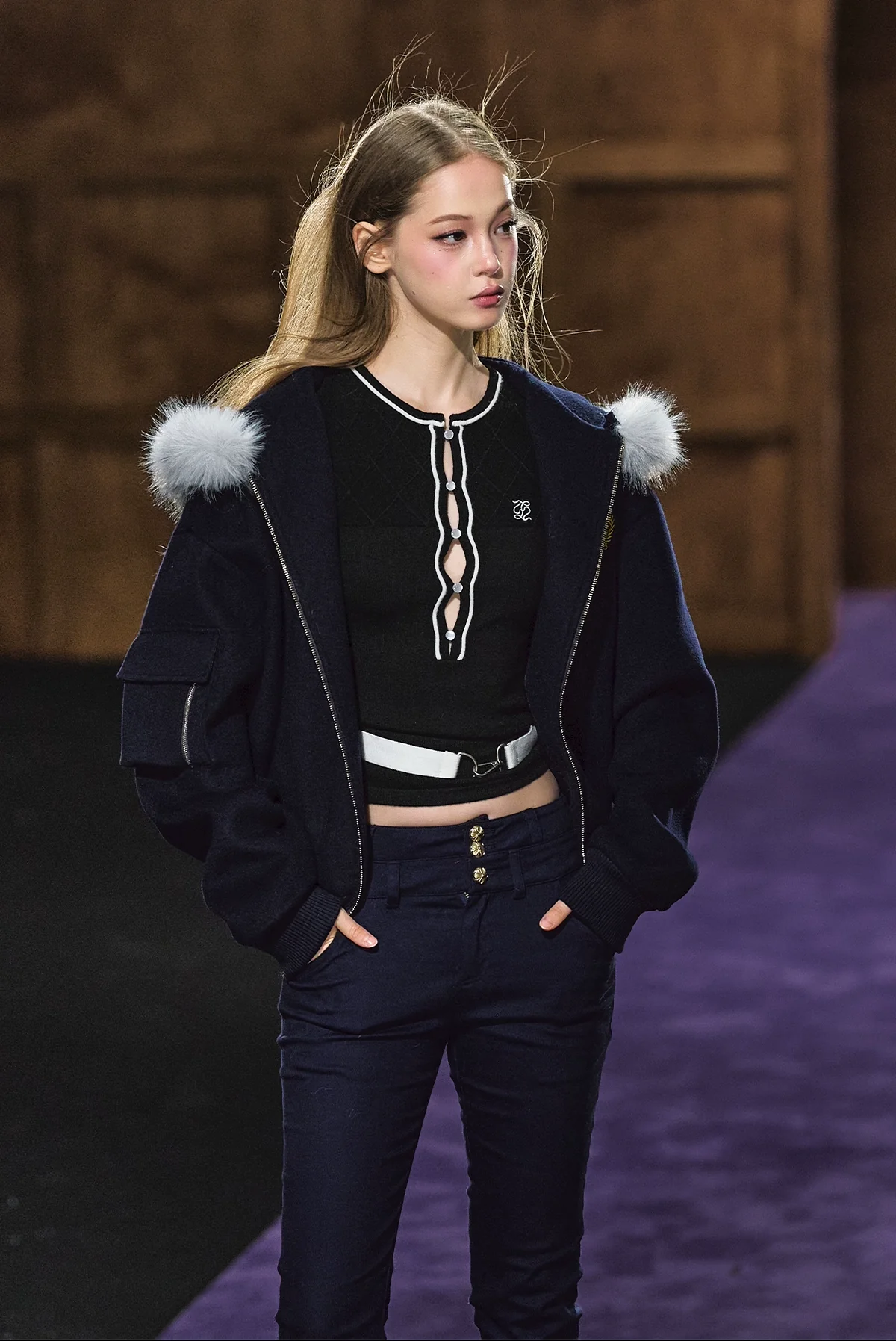 Wool-Blend Faux Fur Hooded Fleece Two-Piece Set