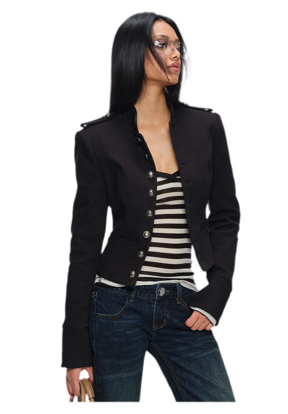 Coated Napoleon Fitted Cropped Jacket
