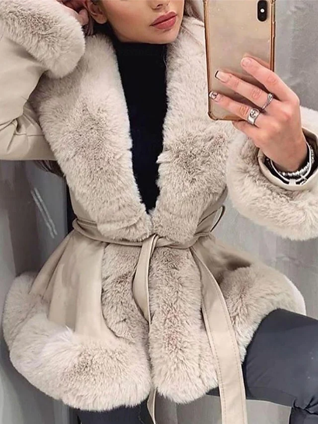 Jacket Warm Leather Breathable Faux Women's Fur Collar