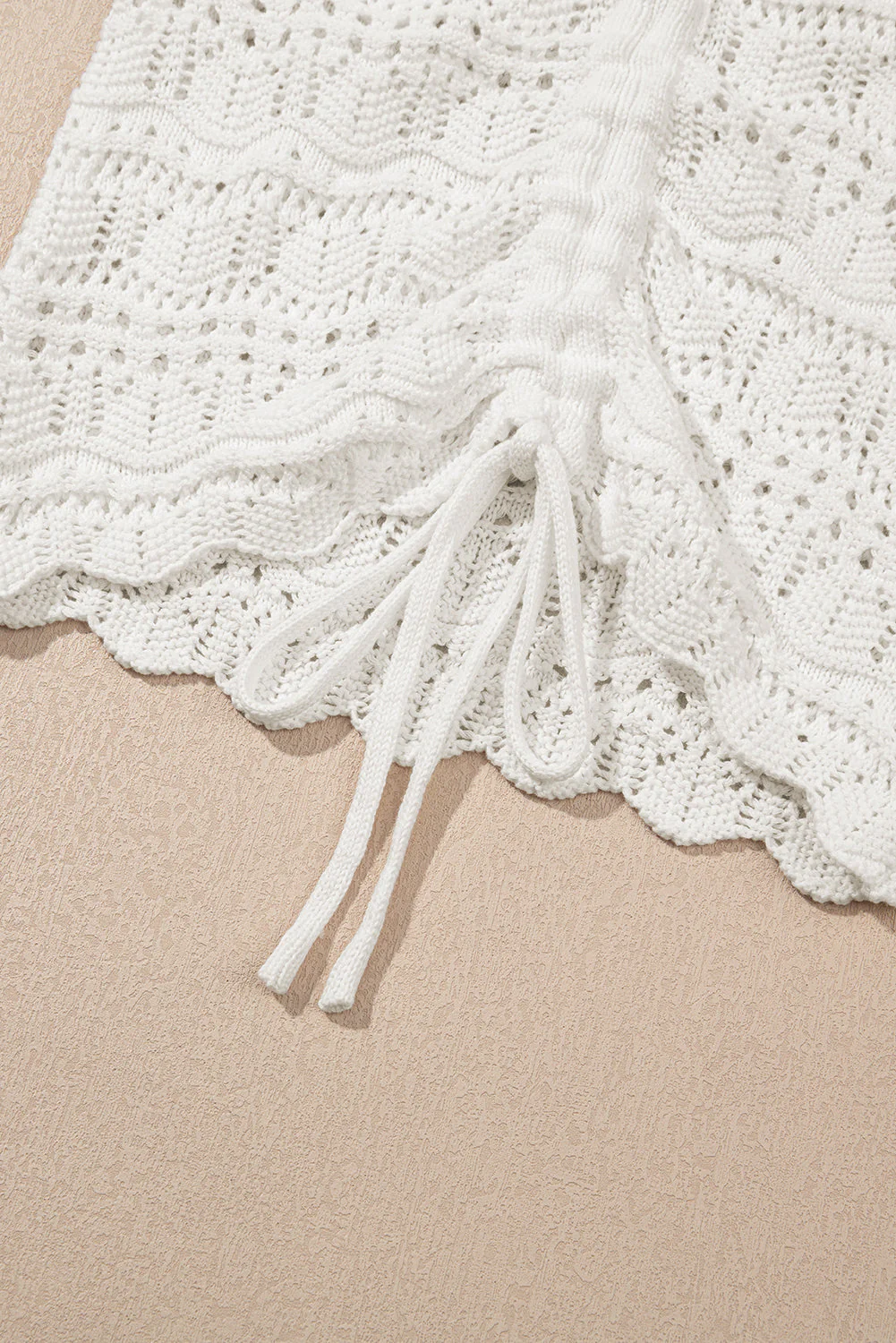 Beige Trendy Hollowed Knit V Neck Drawstring Sweater Vest
