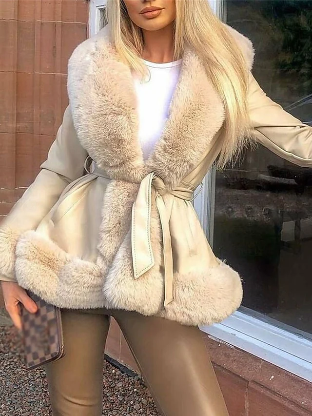 Jacket Warm Leather Breathable Faux Women's Fur Collar