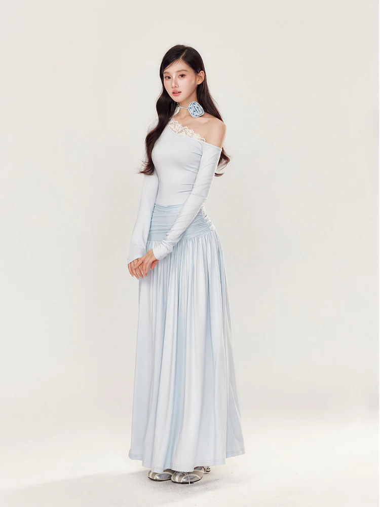 Off-Shoulder Asymmetrical Waist Pleated Dress