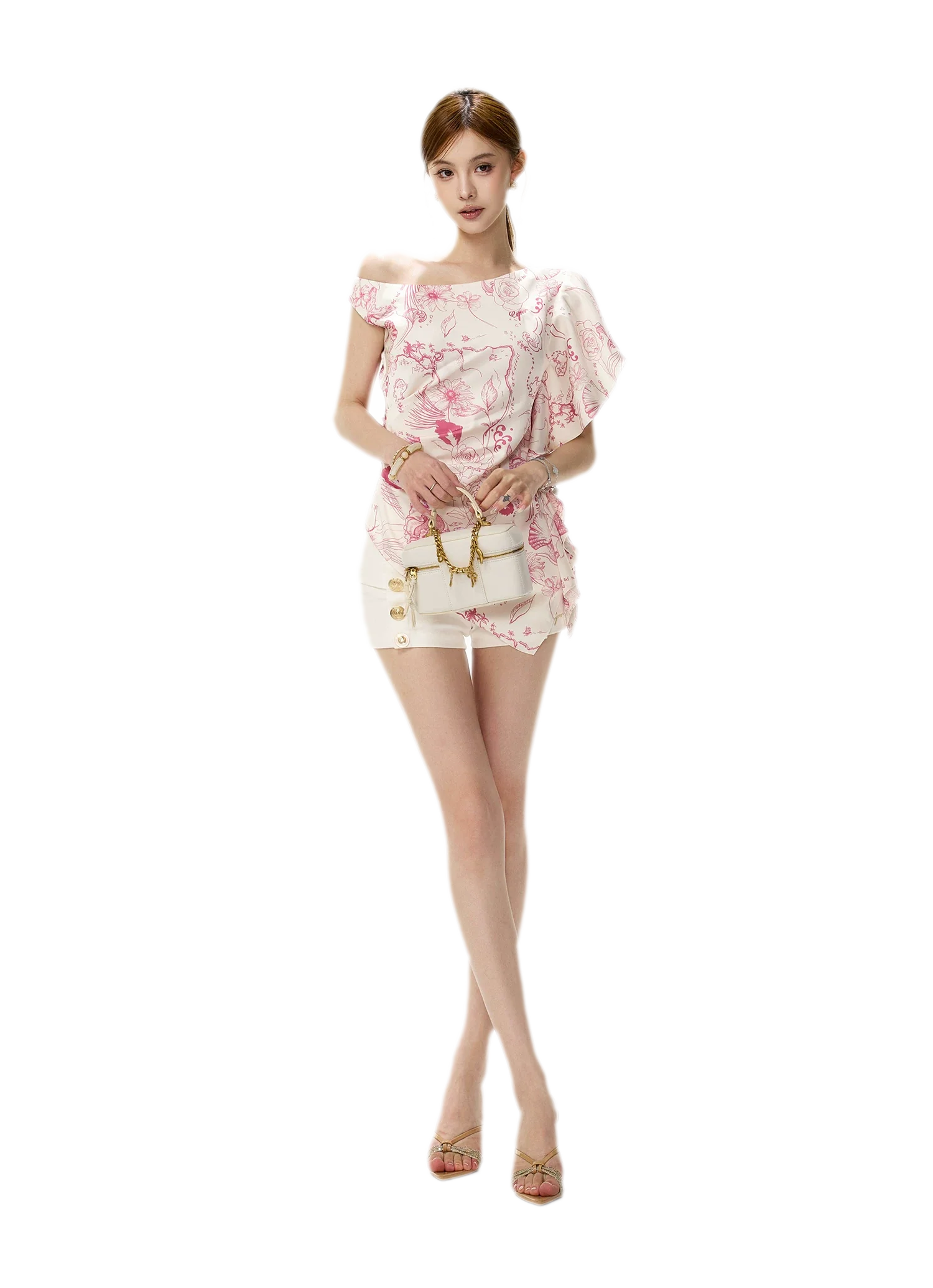 Printed One-Shoulder Ruffle Top