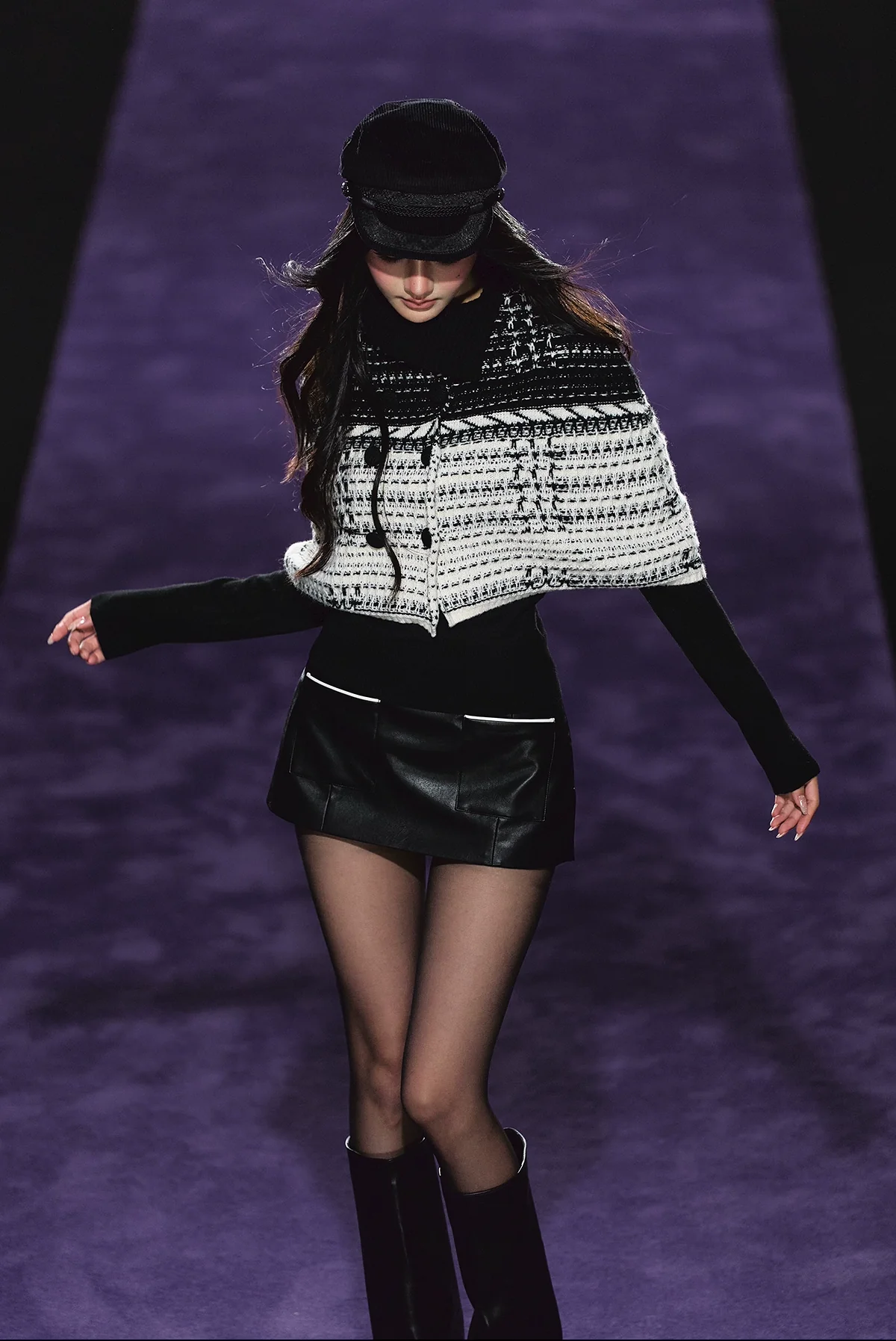 Tweed-Inspired Knit Cape & Crewneck Set