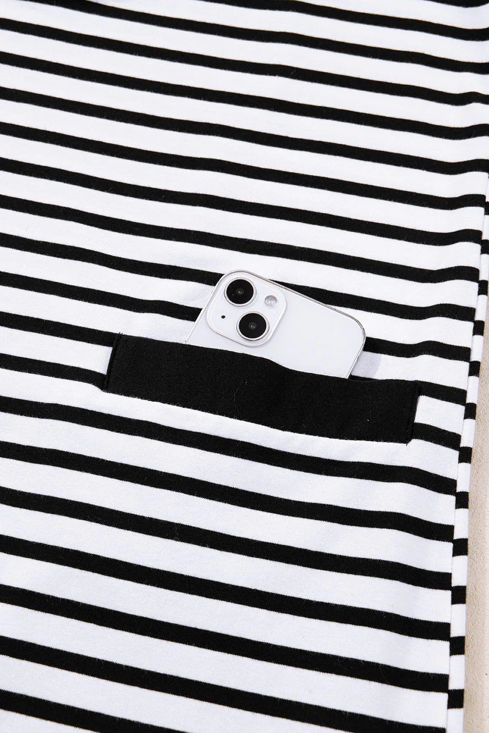 White Stripe Buttoned Front Collared Long Sleeve T Shirt Dress with Pockets