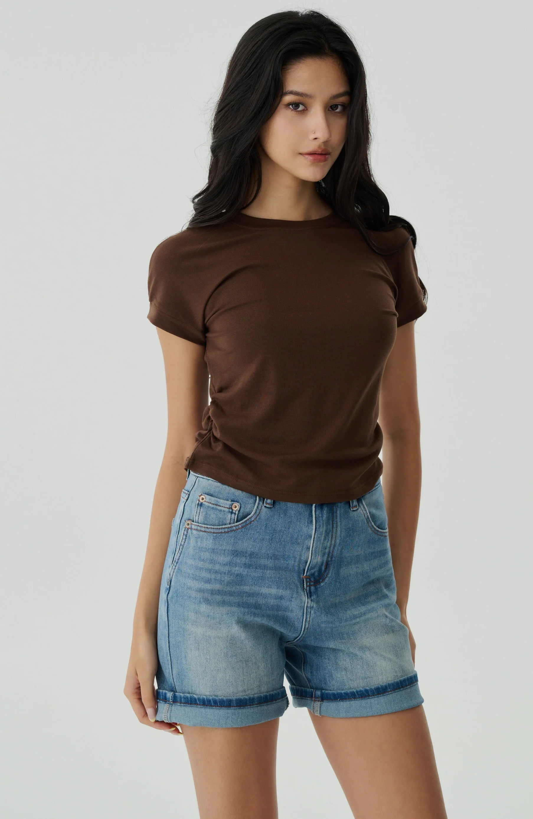 City steps denim shorts