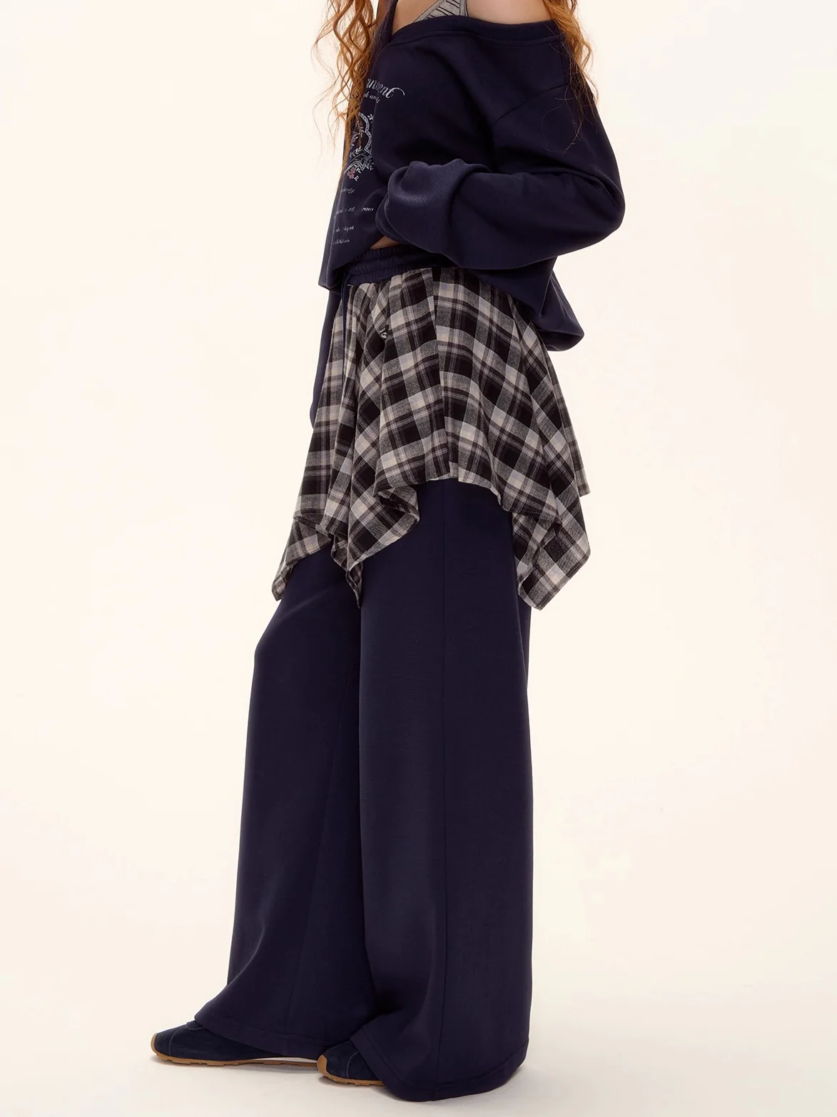 Asymmetric Shoulder Striped Fleece Tracksuit Set