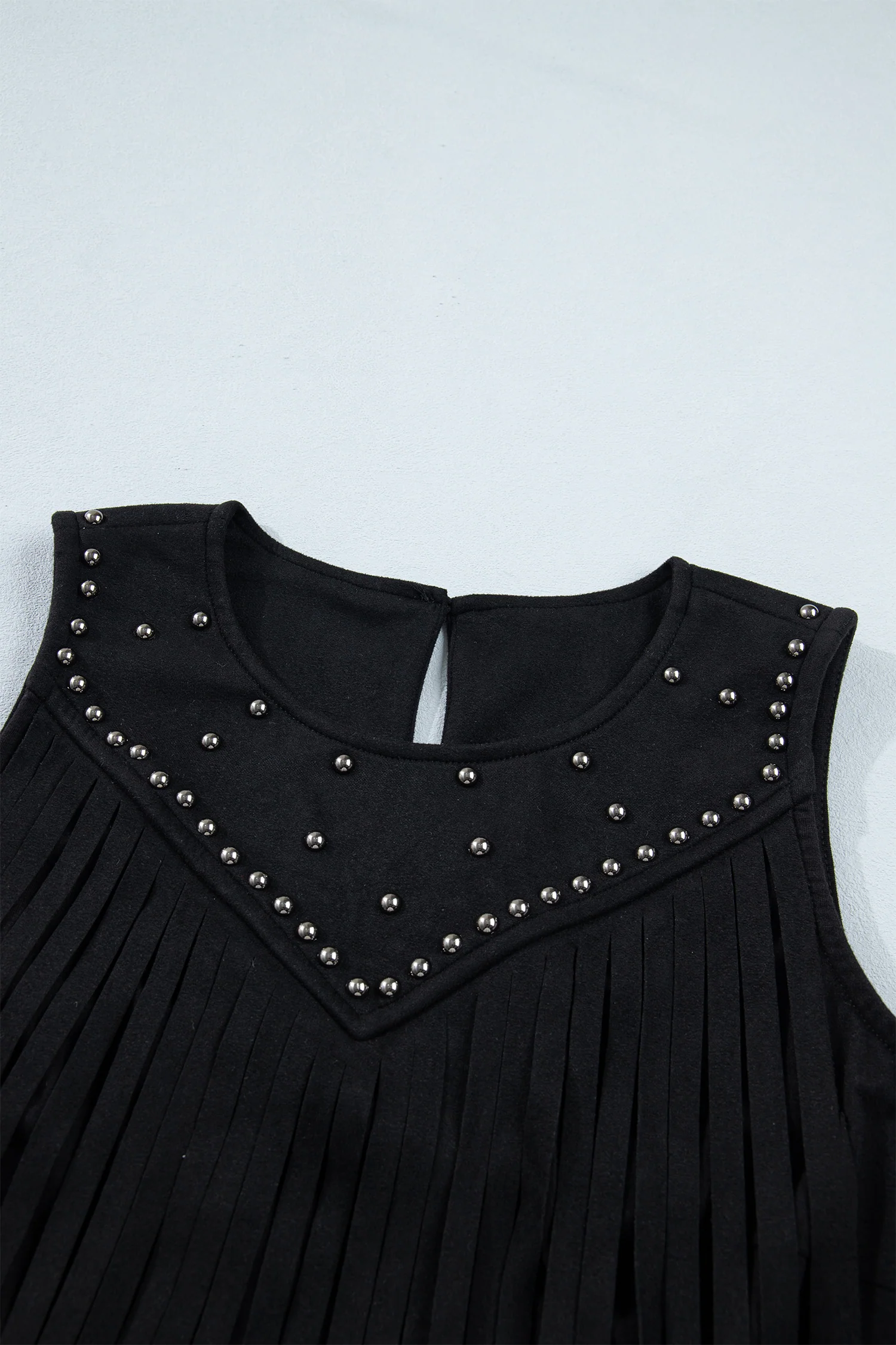 Black Western Fringe Rivet Paneling Bust Sleeveless Top