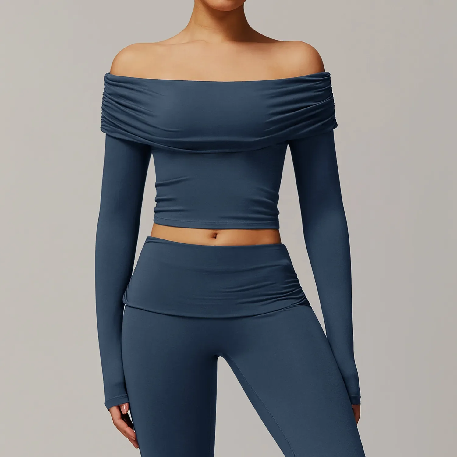 One-shoulder Long Sleeve Yoga Crop Top