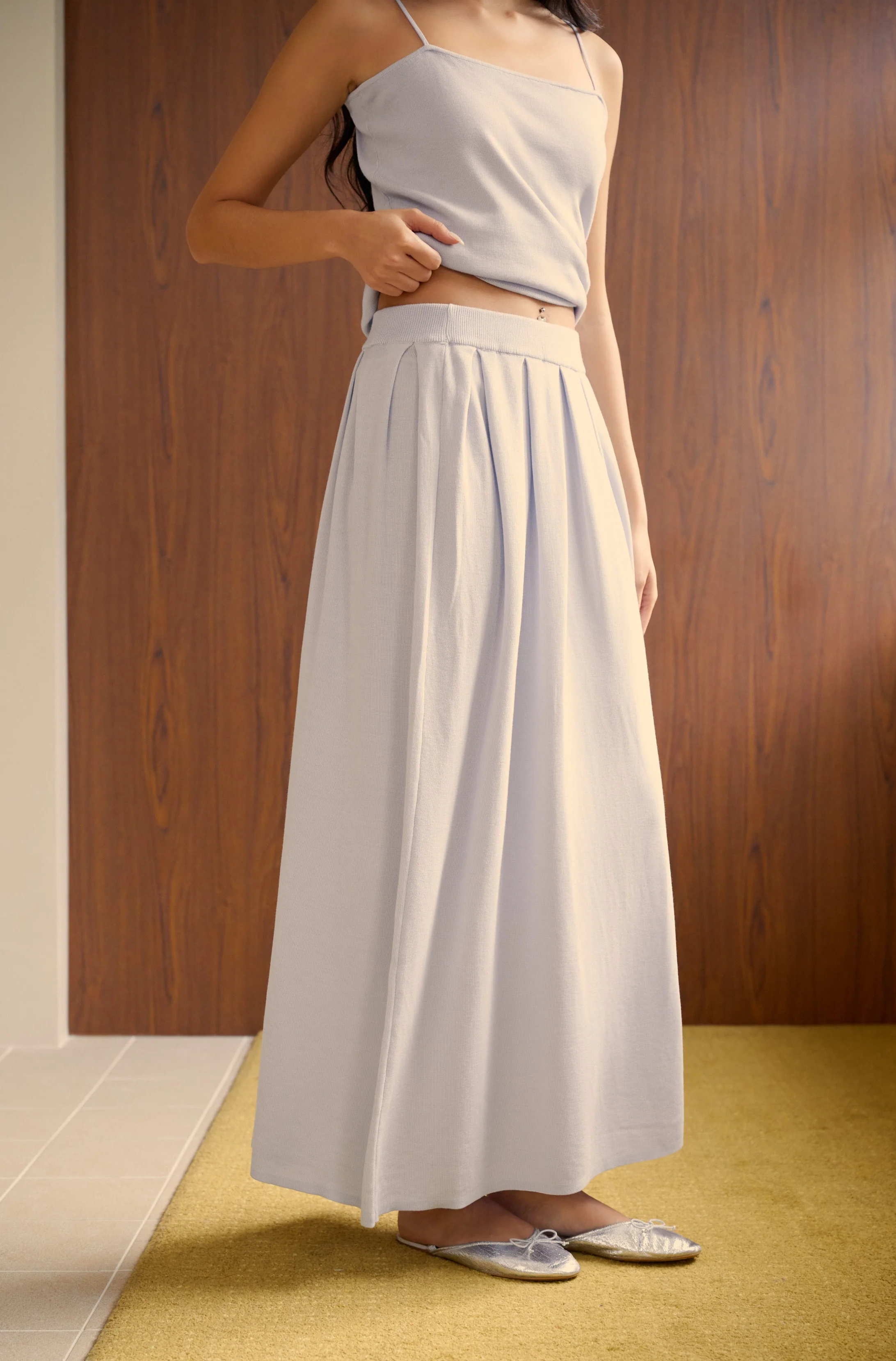 Cool breeze pleated knit skirt