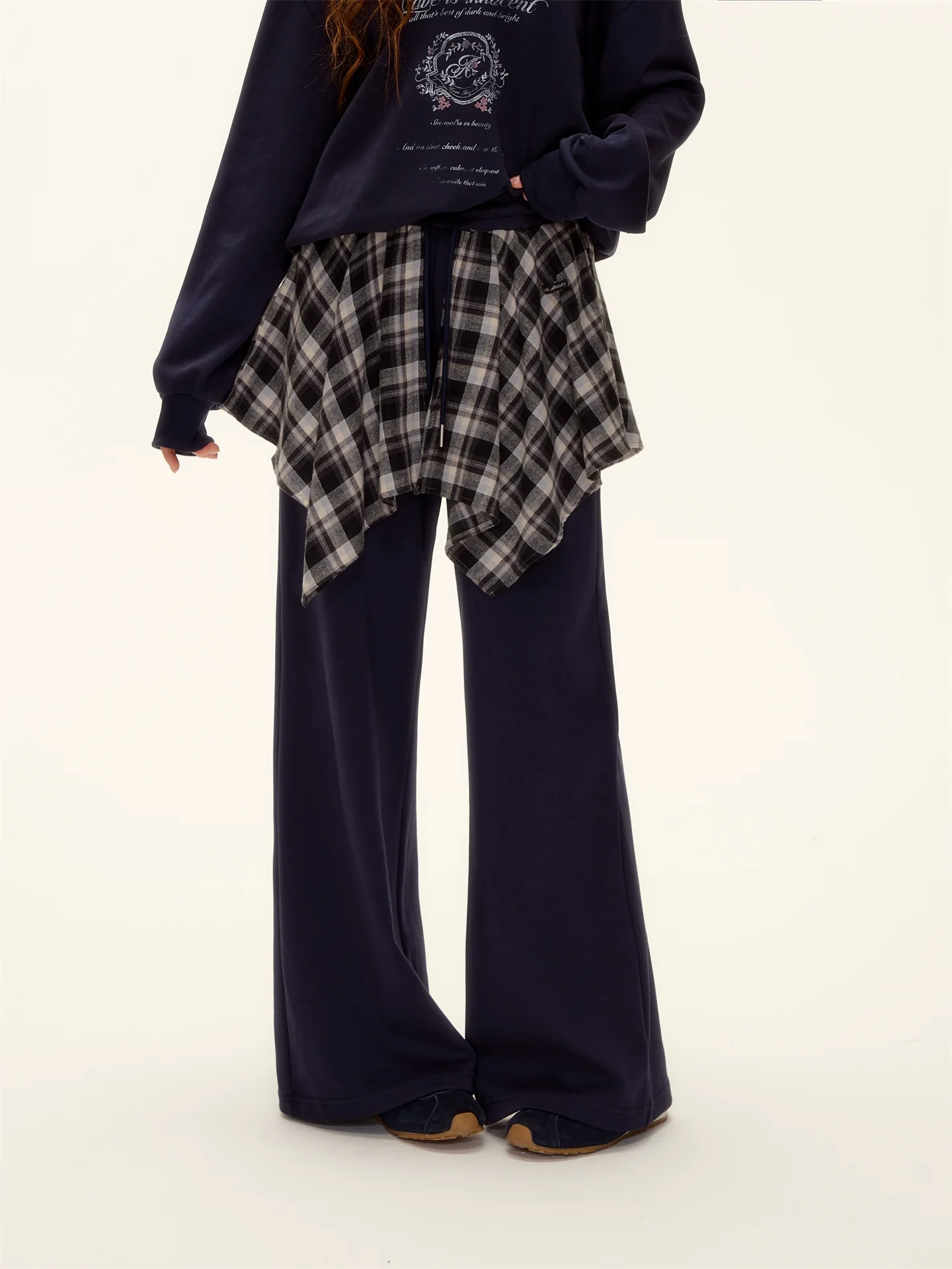 Asymmetric Shoulder Striped Fleece Tracksuit Set