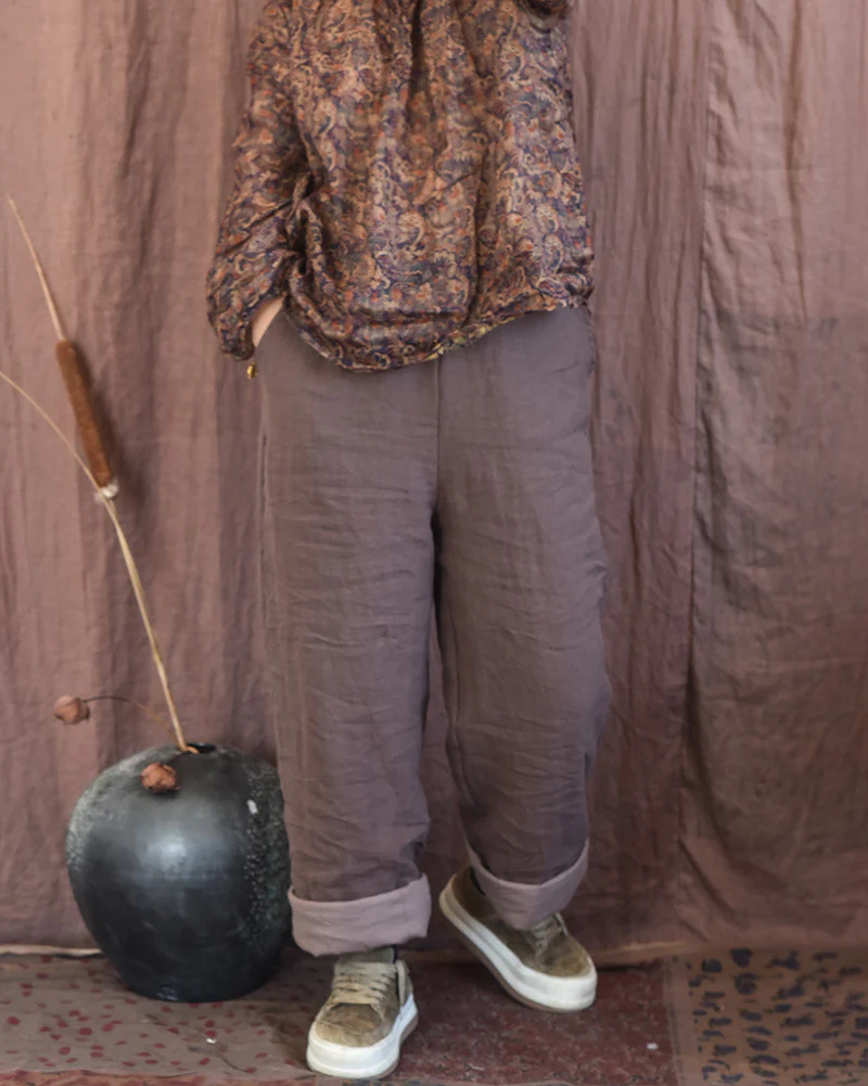 Women Casual Quilted Straight-Leg Padded Warm Linen Pants