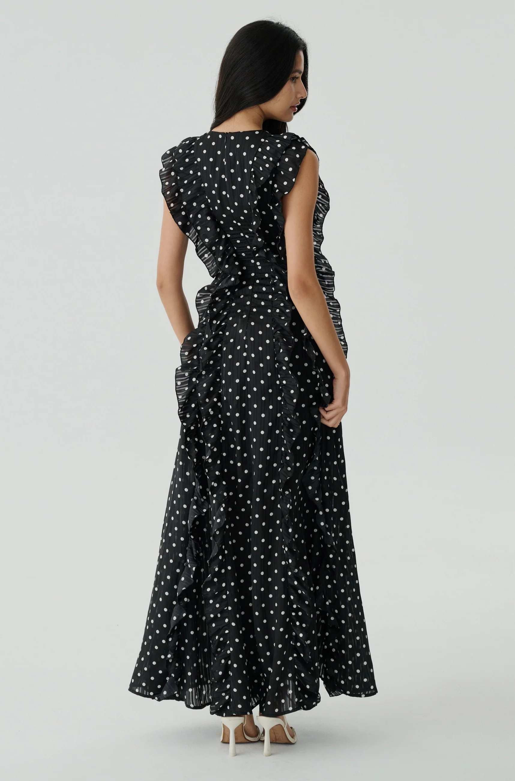 Anything but love polka dots chiffon maxi dress