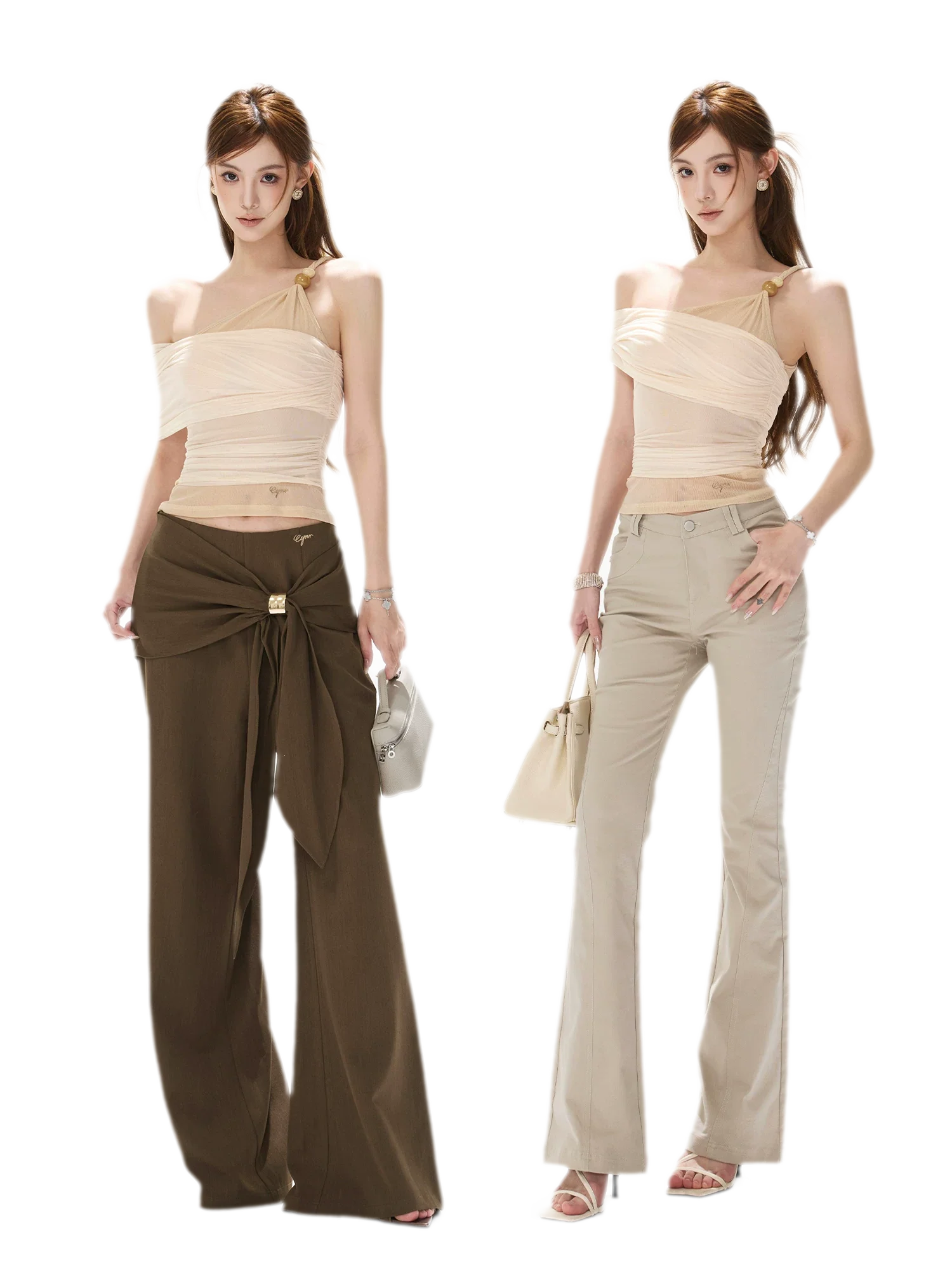 Beaded Ruched Mesh Top