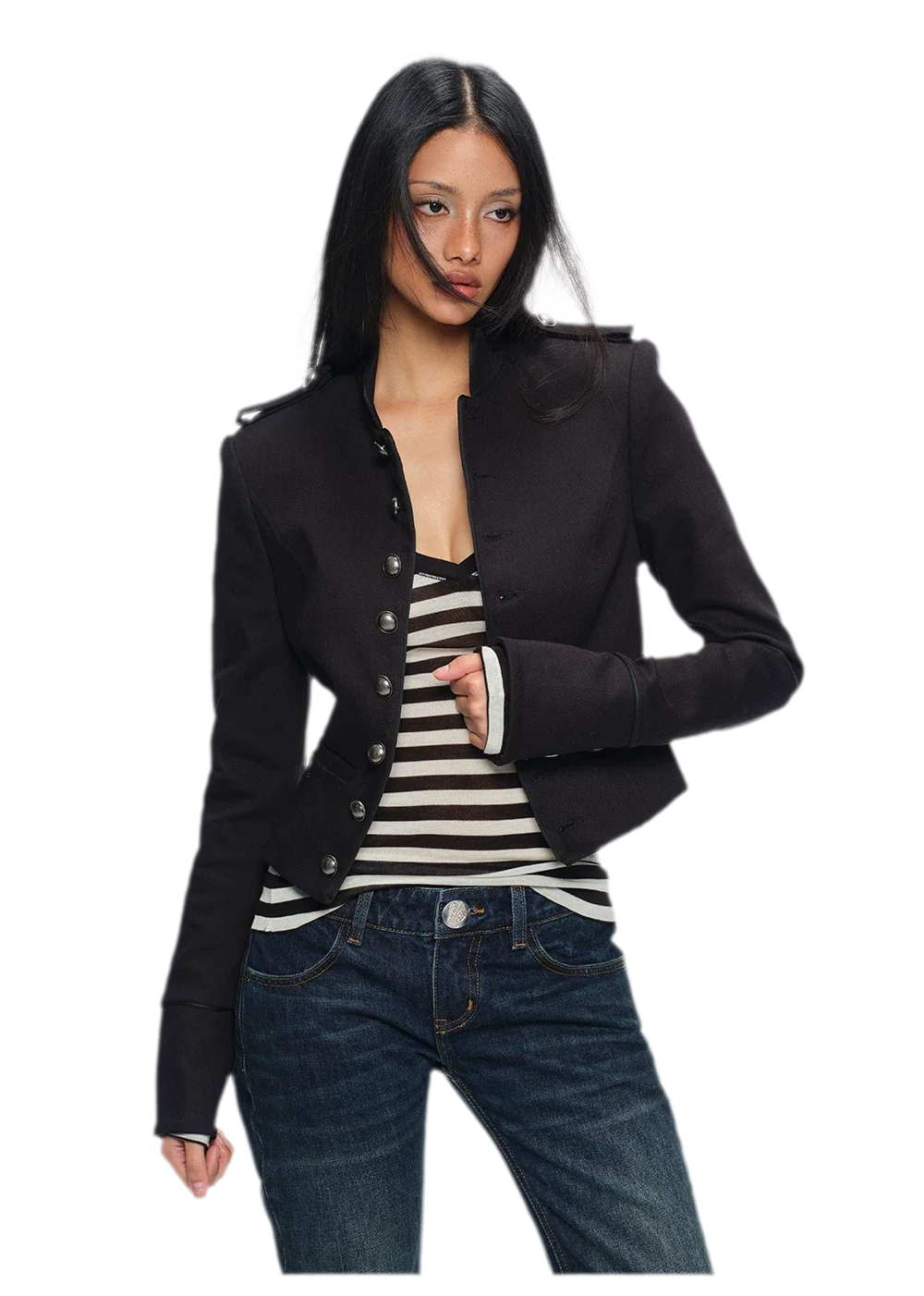 Coated Napoleon Fitted Cropped Jacket