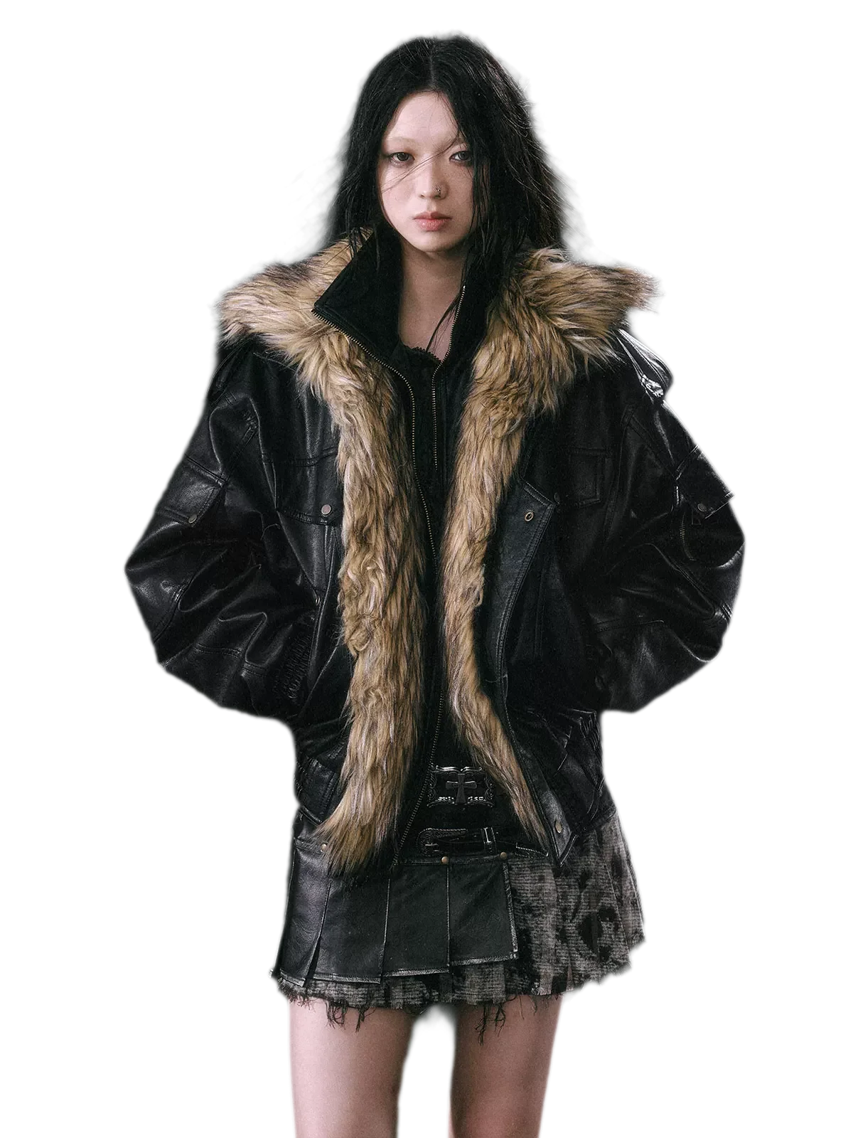 Detachable Fur Collar Flight Jacket
