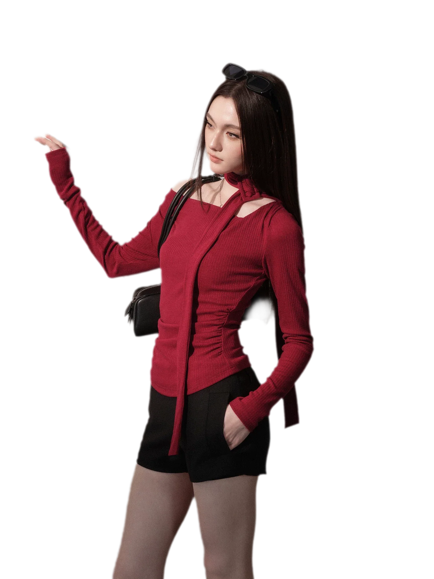 Ribbon Asymmetric Knit Top