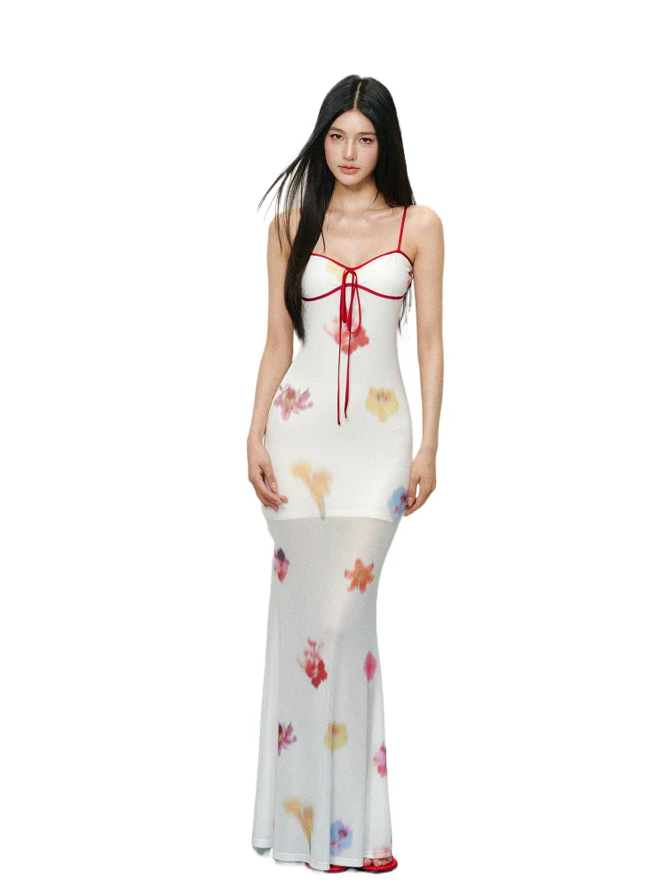 Sheer Colorblock Printed Dress
