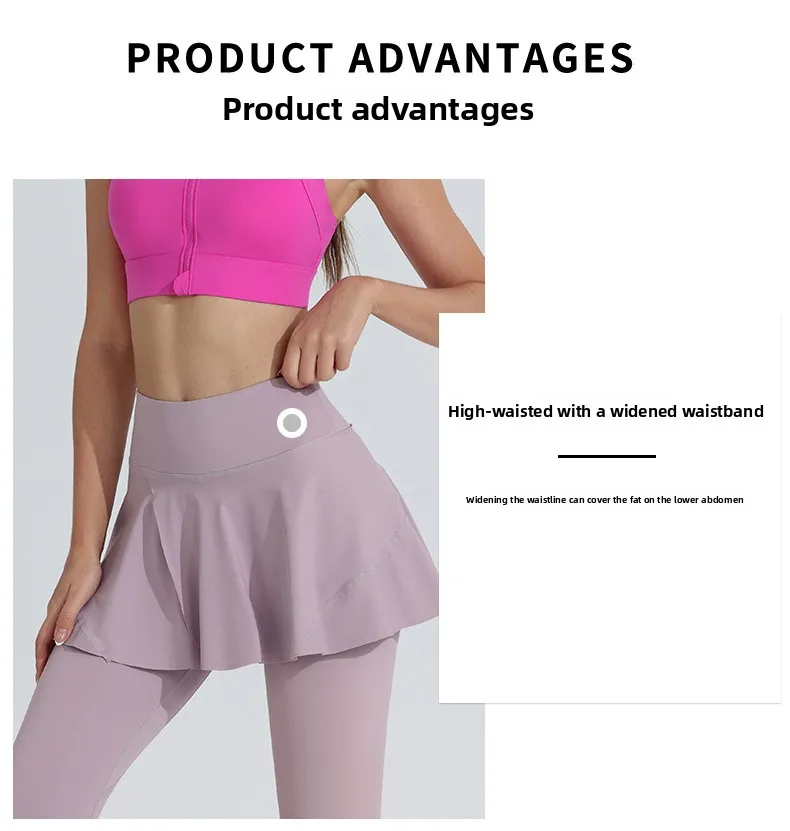 New Yoga Pants Women's High Waist Tennis Skirt Fitness Speed Drying Running Pocket Sports Skirt Tight Pants