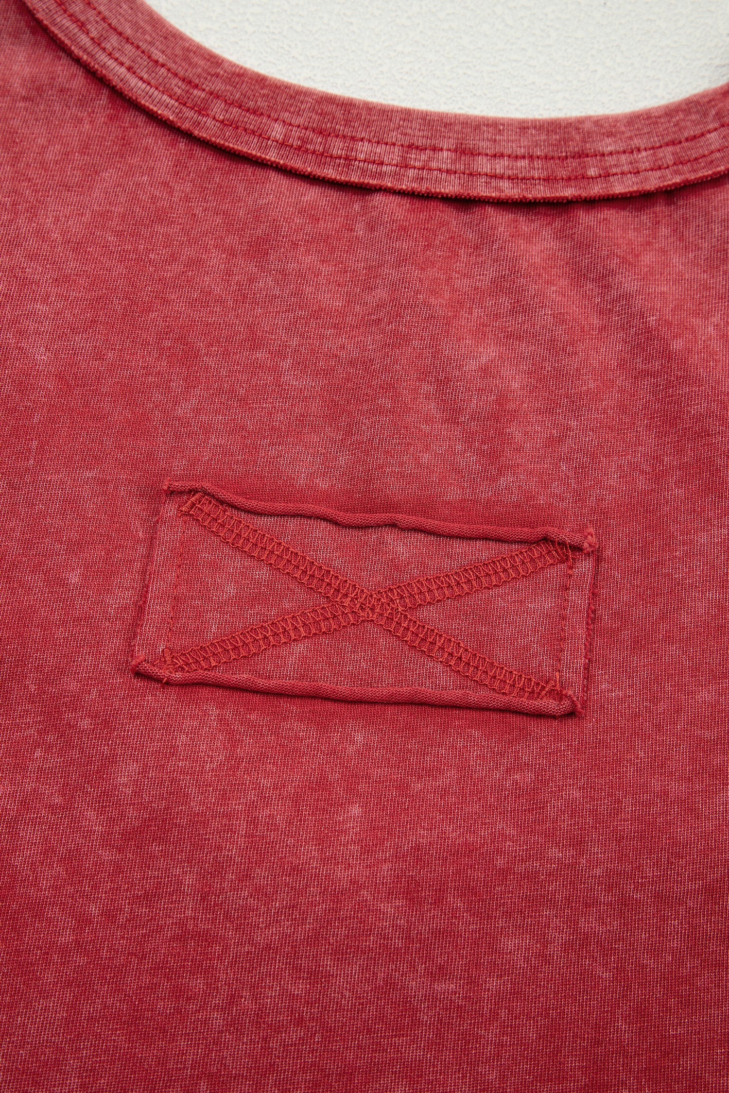 Summer Red Mineral Wash V Neck Tank Top