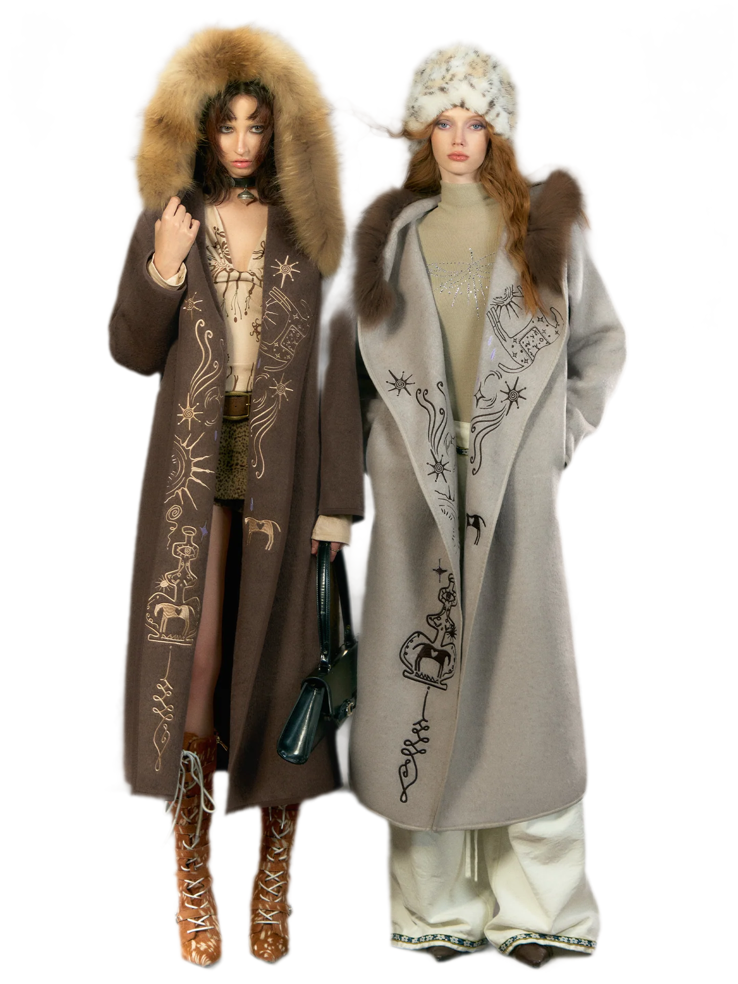 Embroidered Hooded Wool Coat