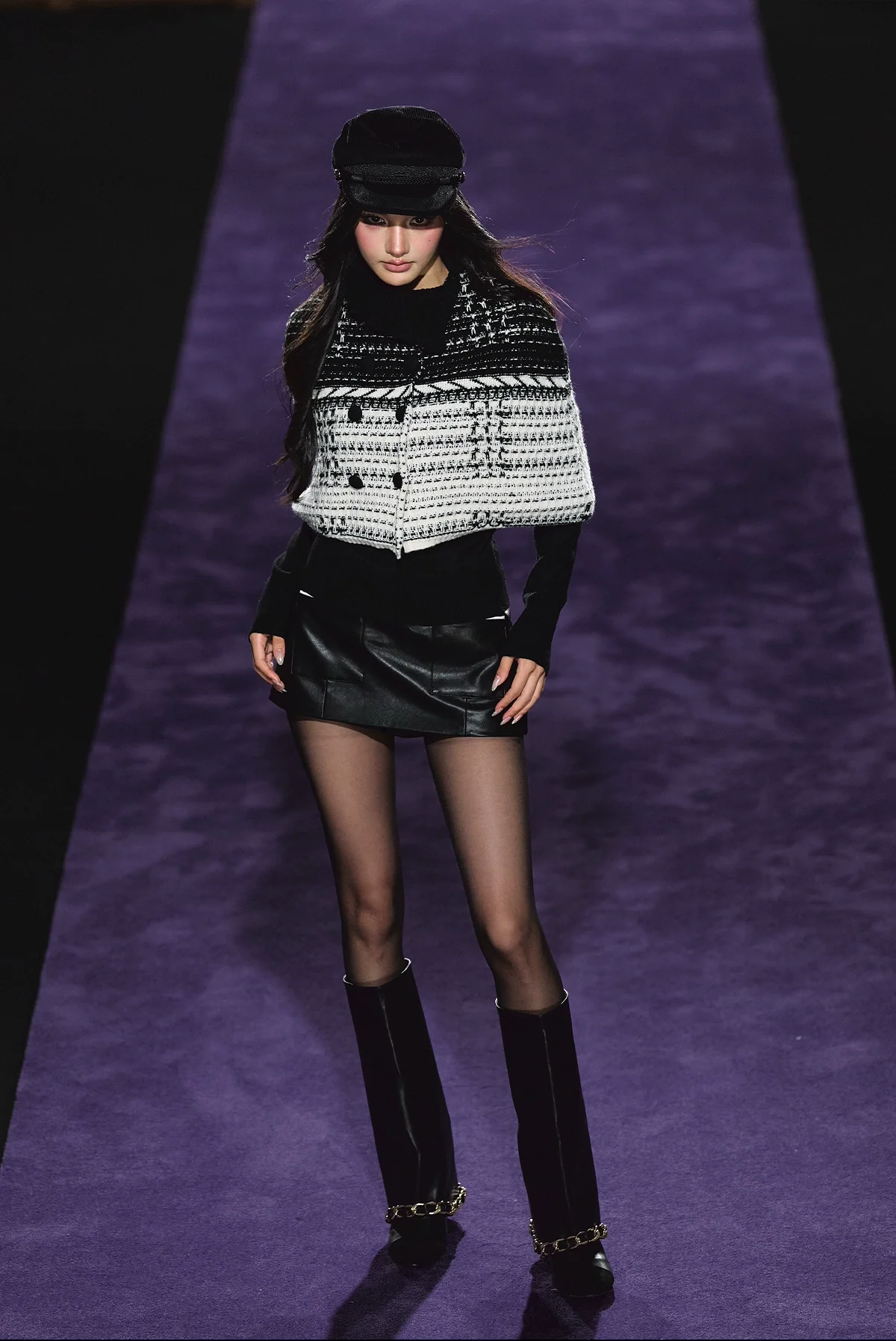 Tweed-Inspired Knit Cape & Crewneck Set
