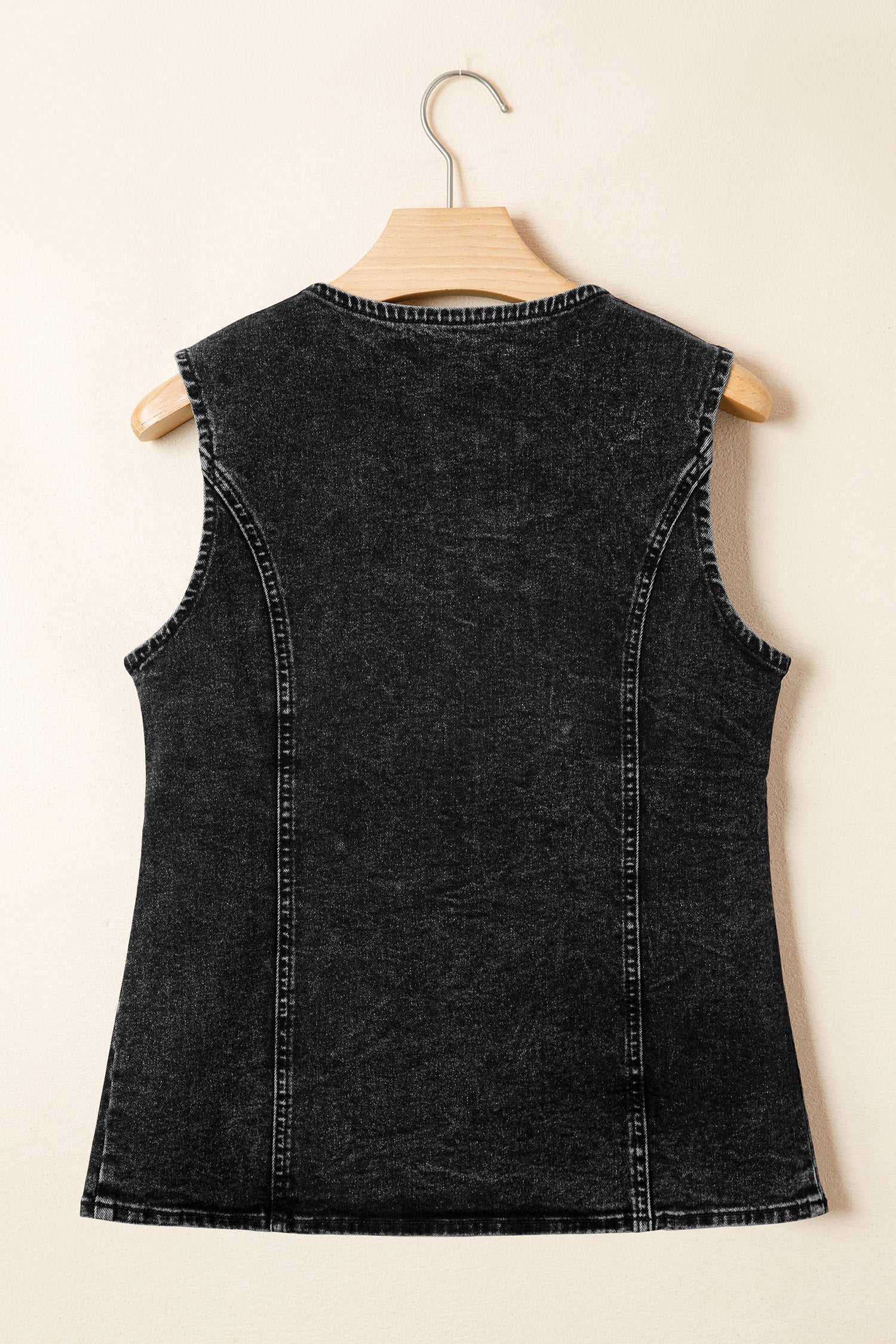 Black Buttoned Front Slit Denim Vest