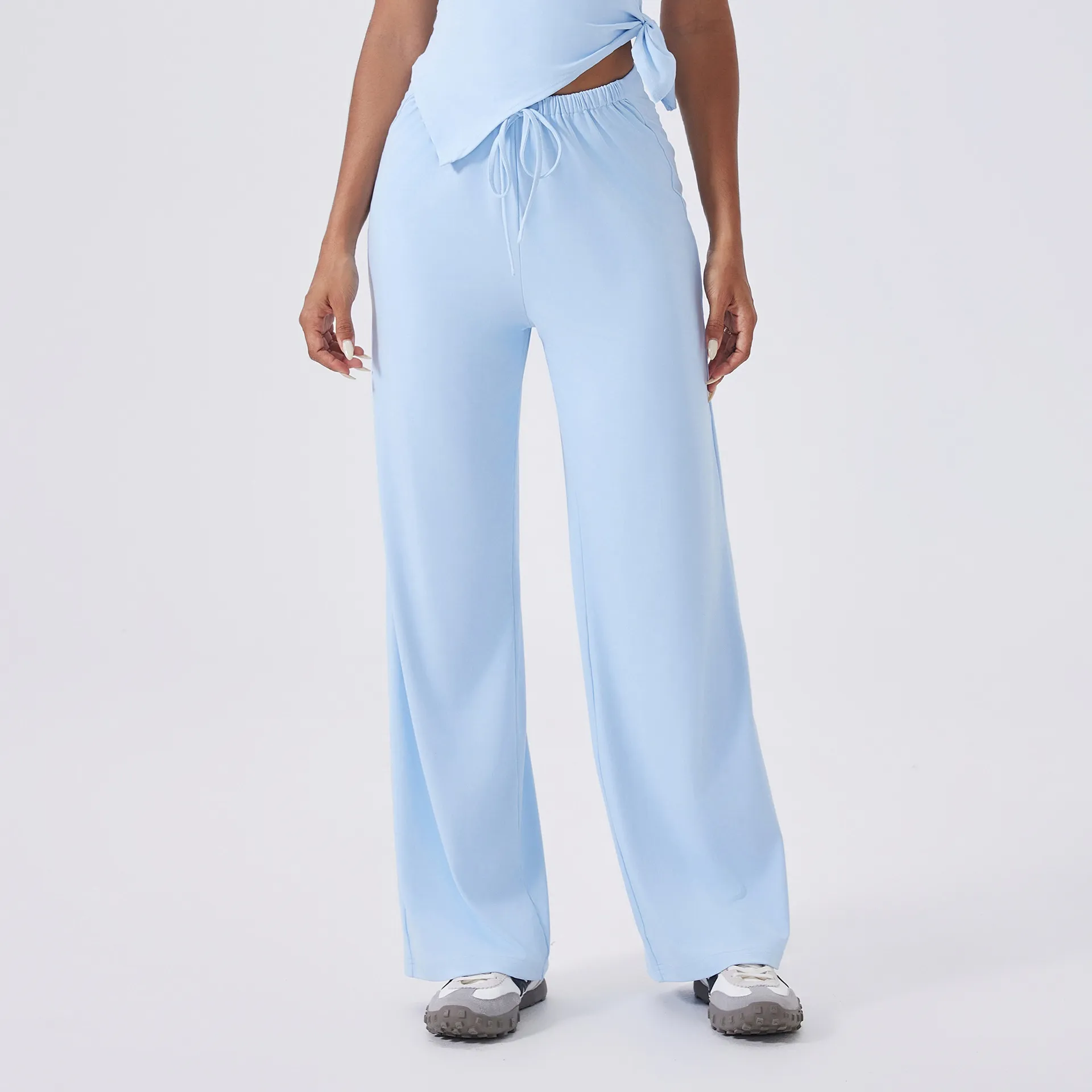 High Waist Yoga Straight Leg Pants with Drawstring CY3346