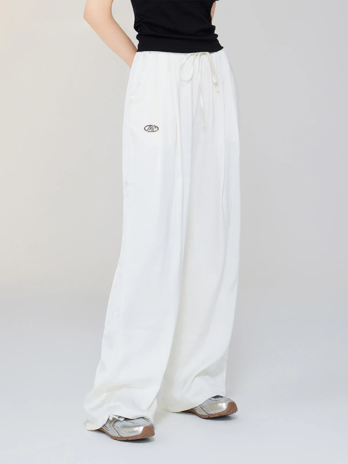 Ice Silk Drapey Elastic Waist Wide-leg Pants