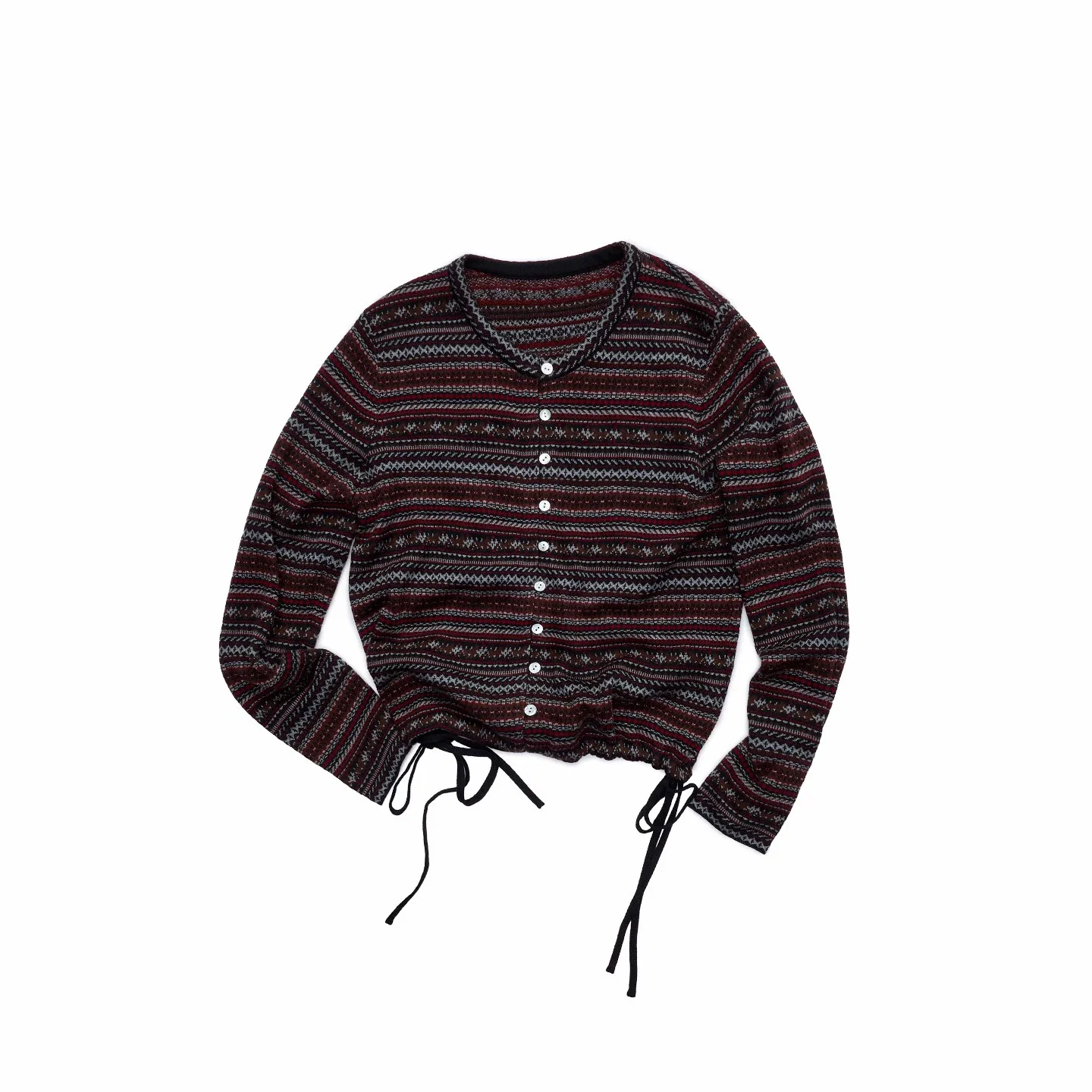 Fair Isle Pony Jacquard Drawstring Knit Cardigan