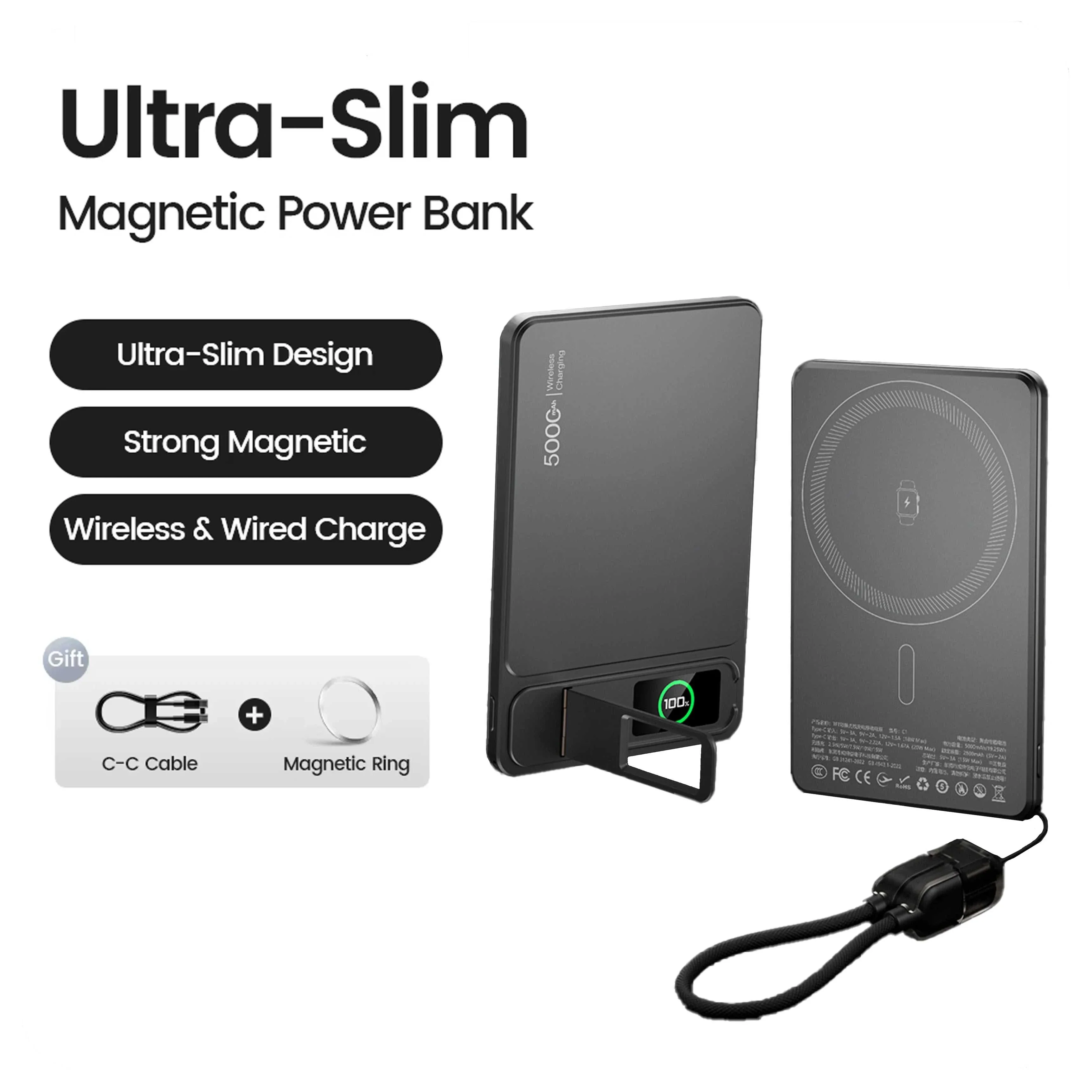 10000mAh Magnetic Wireless Power Bank – 15W MagSafe PD 20W Fast Charging
