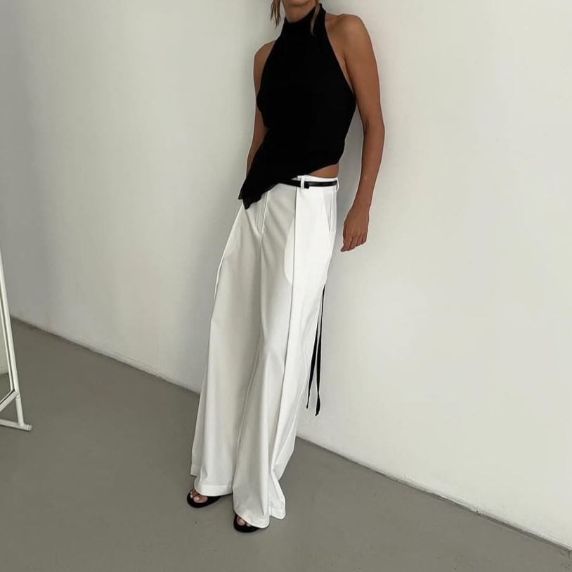 Asymmetrical Fit Crop Top Mock Back Plain Slim Neck Halter Open