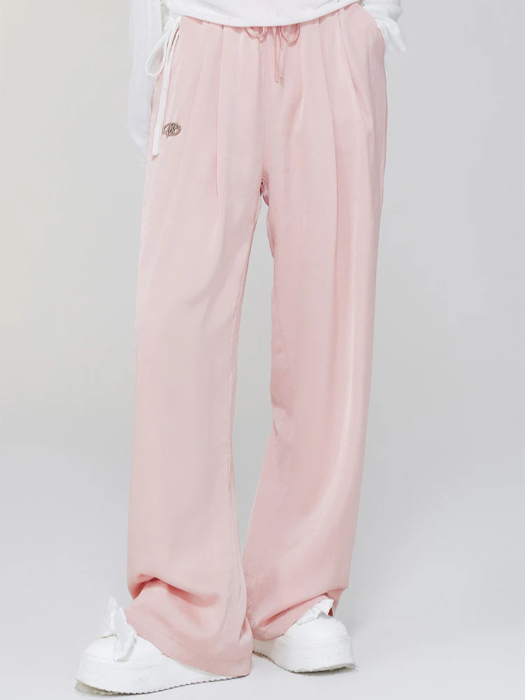 Ice Silk Drapey Elastic Waist Wide-leg Pants