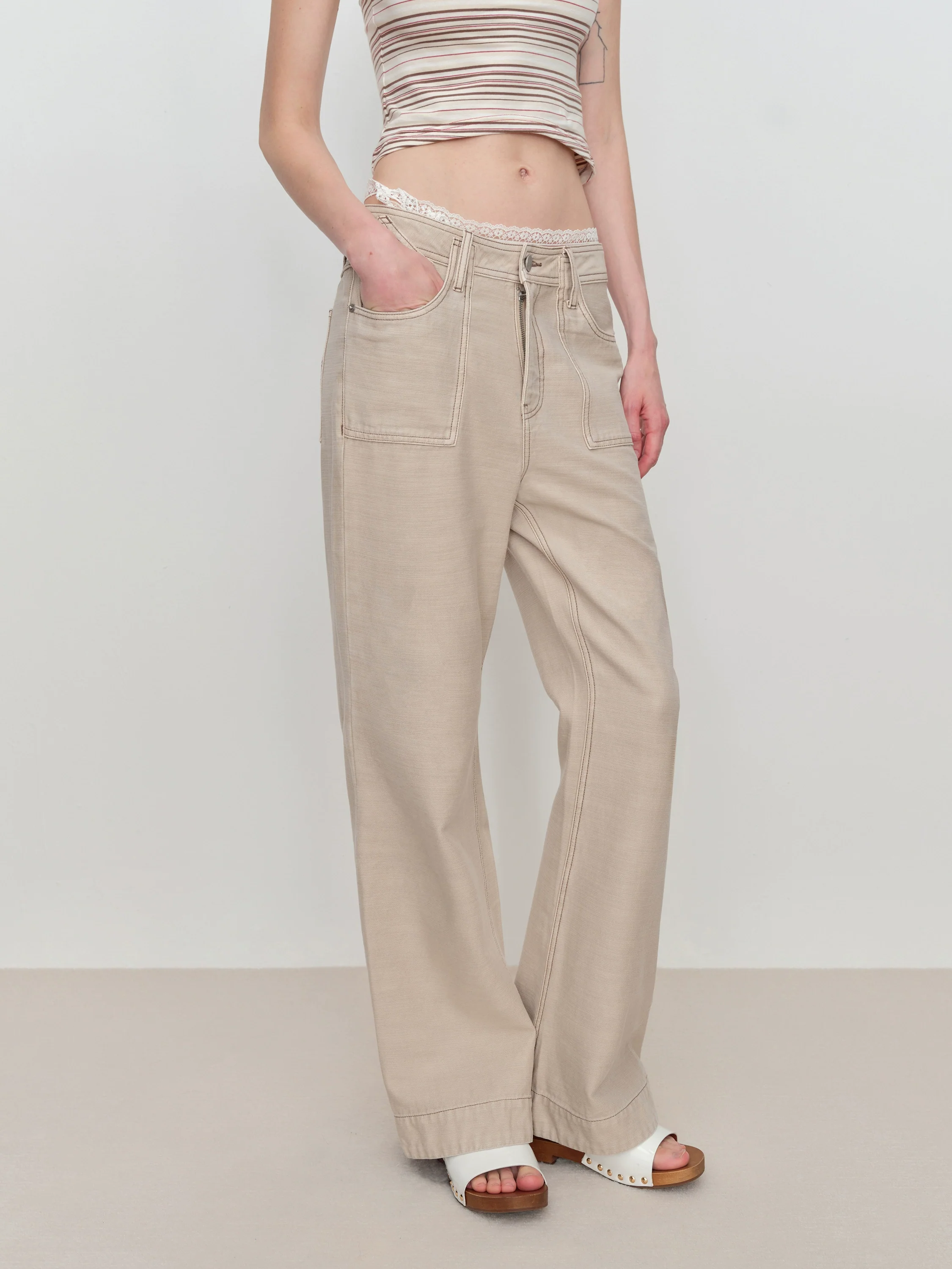 Flared Pants with Back Pocket Logo Embroidery