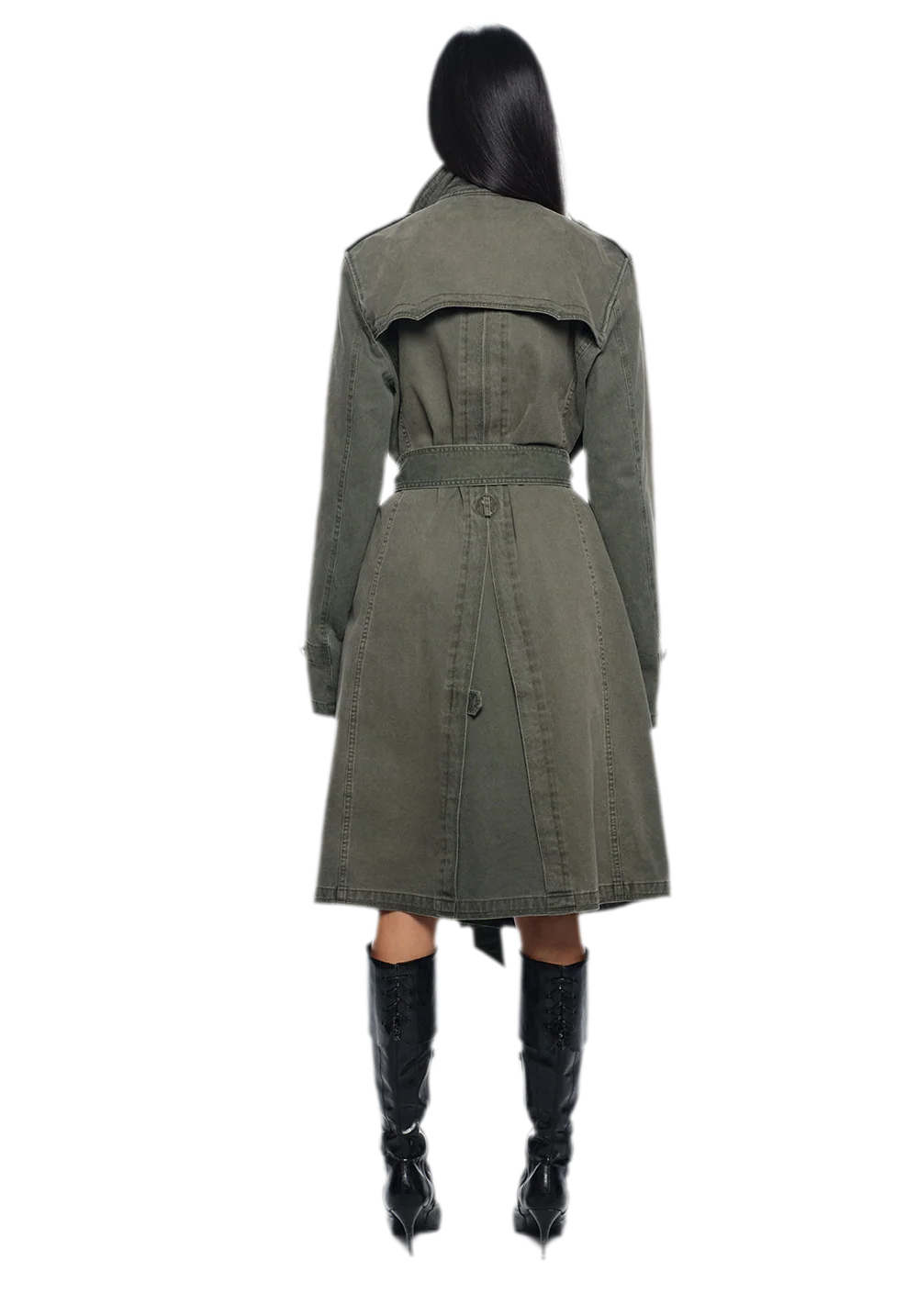 Washed Military Green Trench Coat