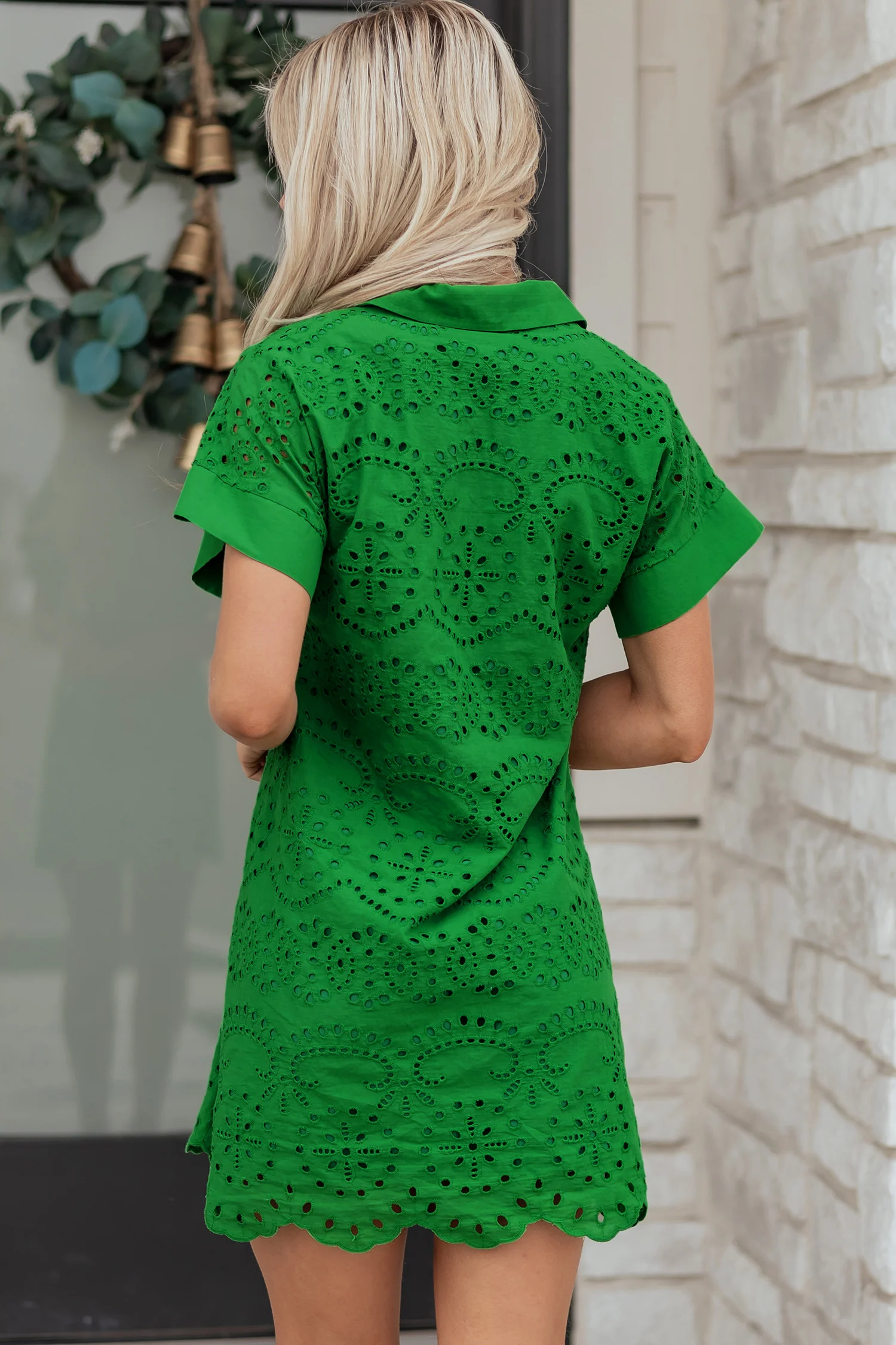 Solid Color Eyelet Embroidered T Shirt Mini Dress