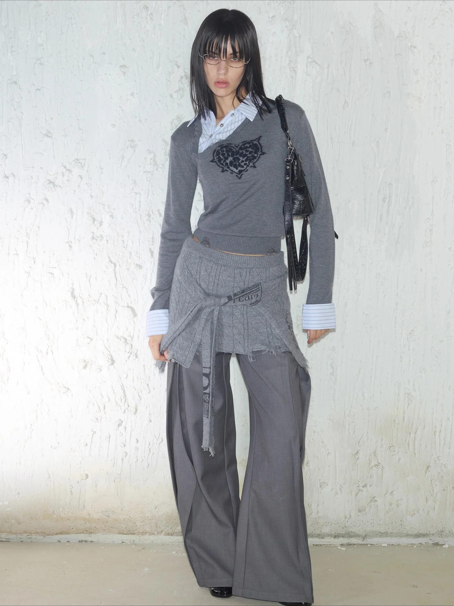 Irregular Folded-Waist Wide-Leg Trousers