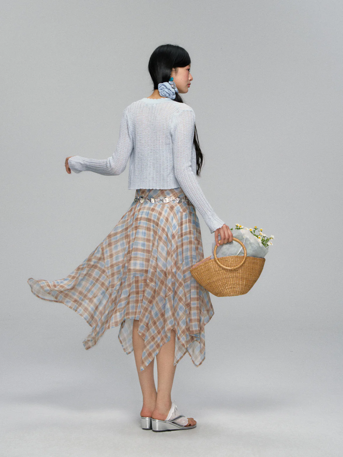 Plaid Ruffle Hem Midi Dress