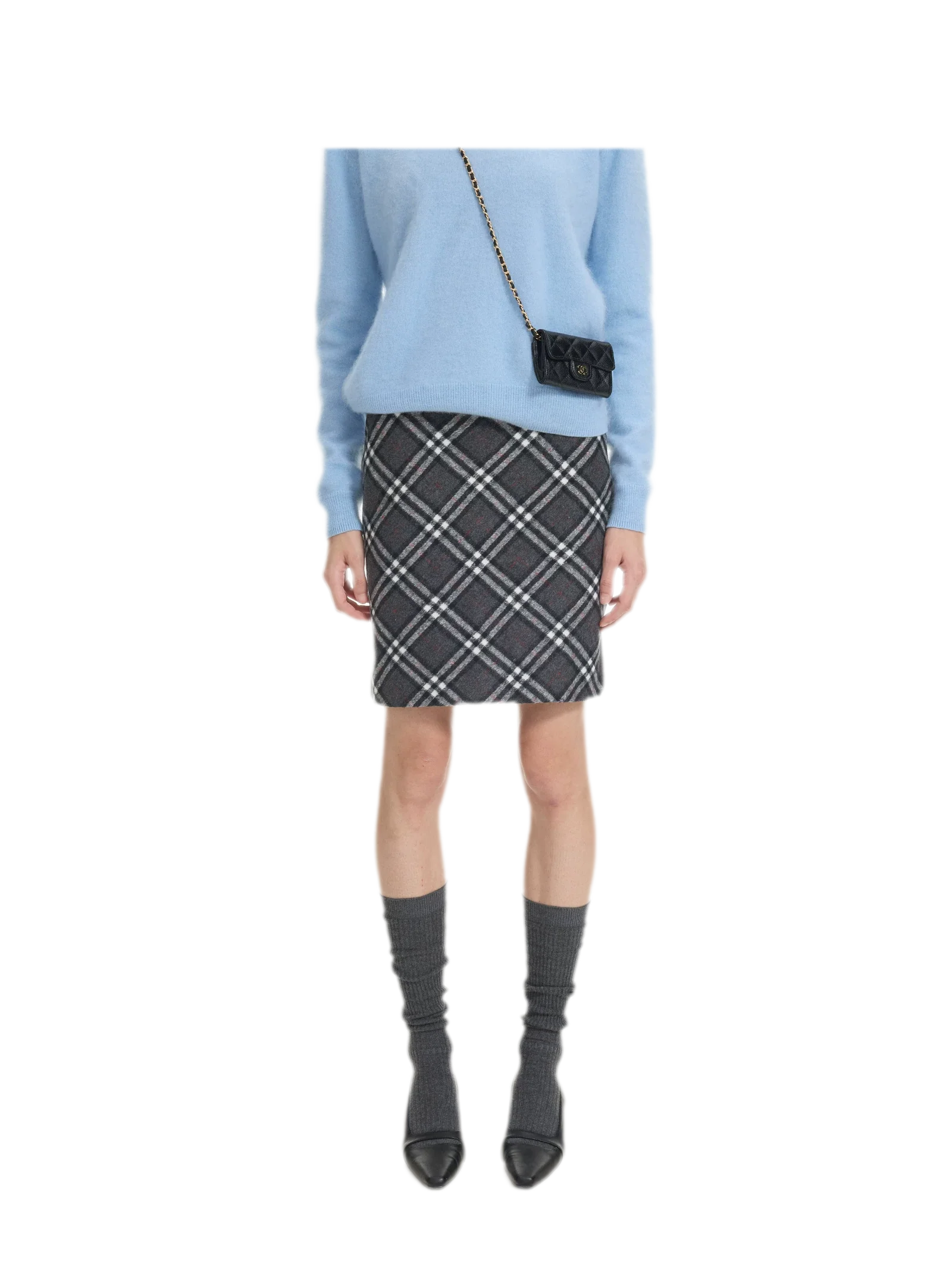 Diagonal Plaid A-Line Midi Skirt