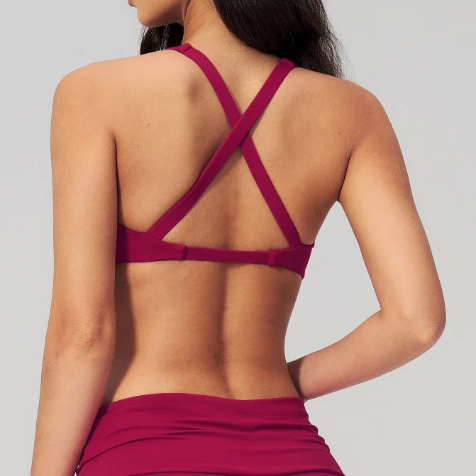 Women's Wide Halter Straps Cross Back Yoga Workout Bra