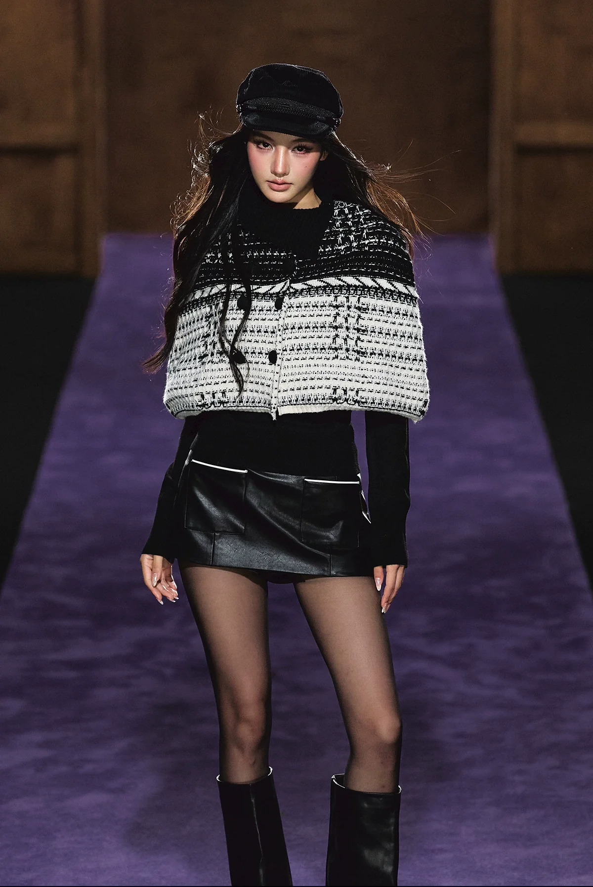 Tweed-Inspired Knit Cape & Crewneck Set
